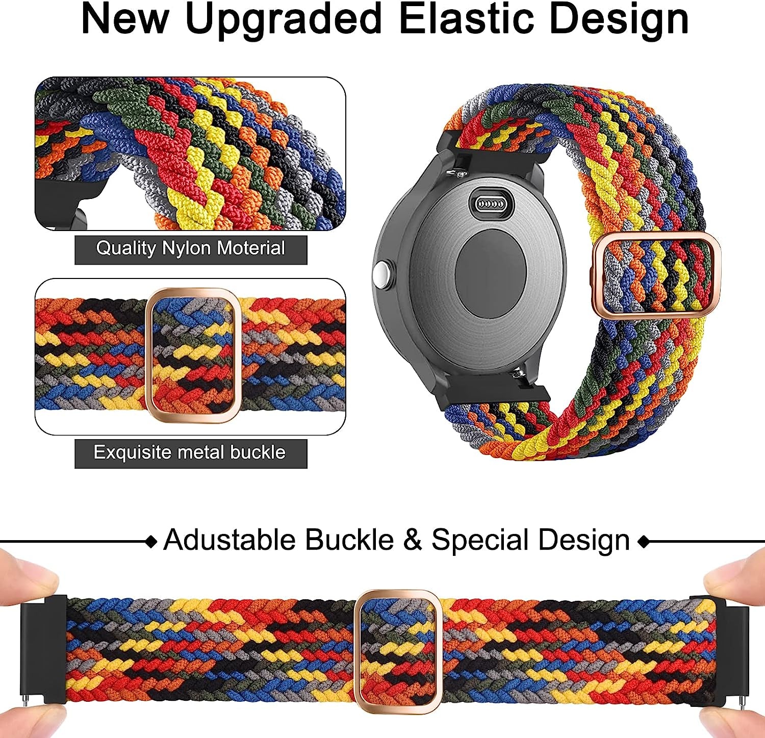 Wanme Bands for Garmin Venu / Vivoactive 3 Watch Band, 20Mm Adjustable Braided Elastic Replacement Wristband Strap for Garmin Venu Sq, Vivoactive 3 Music, Forerunner 645 / 245 Music, Samsung Galaxy Watch 4  Wanme   