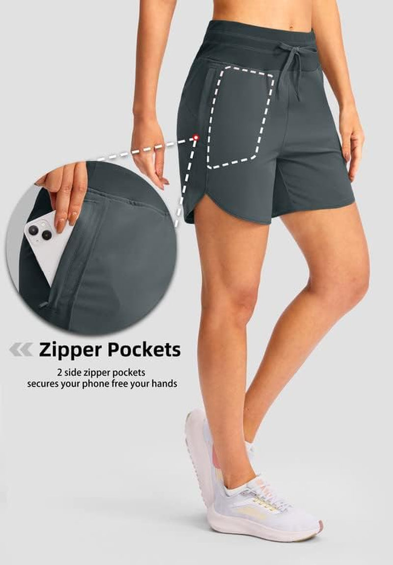 YYV Women'S 5" Running Athletic Shorts High Waisted Lightweight Workout Shorts for Women with Zipper Pockets  YYV   