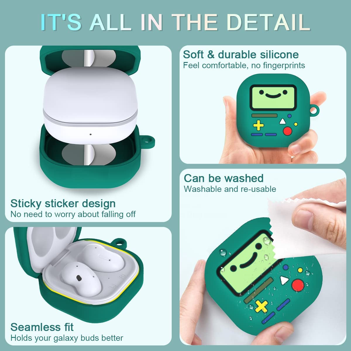 Cute Case for Samsung Galaxy Buds 2 Pro Case (2022) / Galaxy Buds 2 Case (2021) / Galaxy Buds Pro Case (2021) / Galaxy Buds Live Case (2020), Cute 3D Cartoon Funny Soft Silicone Case Cover (Green)  AIBEAMER   