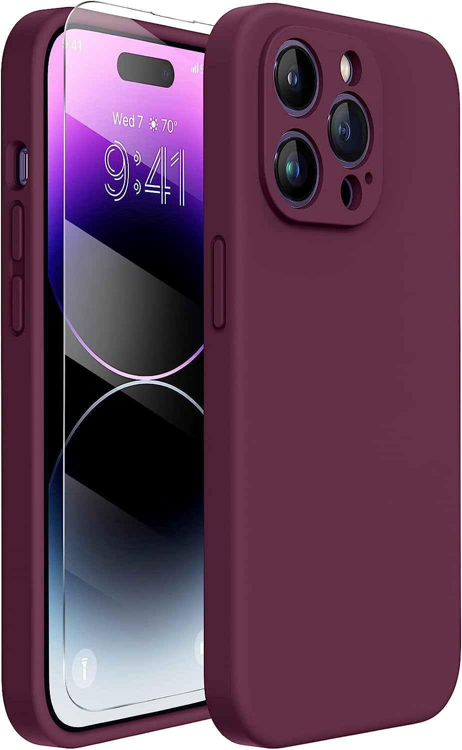 Miracase Designed for Iphone 14 Pro Case with Screen Protector, [Upgraded Camera Protection], Shockproof Liquid Silicone Rubber Phone Case Cover for 14 Pro 6.1 Inch (Alpine Green)  Miracase Wine Red  