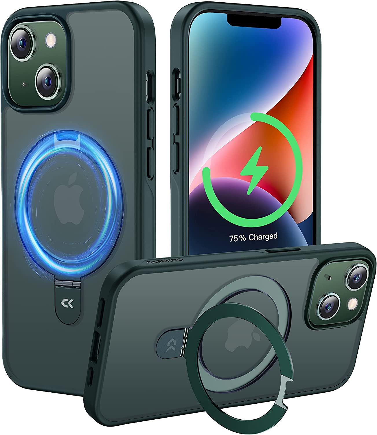 CASEKOO for Iphone 13 Case/Iphone 14 Case with Magnetic Invisible Stand [Military Drop Protection] [Compatible with Magsafe] Shockproof Slim Translucent Matte Phone Cases for Men Women 6.1 Inch, Green  CASEKOO Green iPhone 13/iPhone 14 