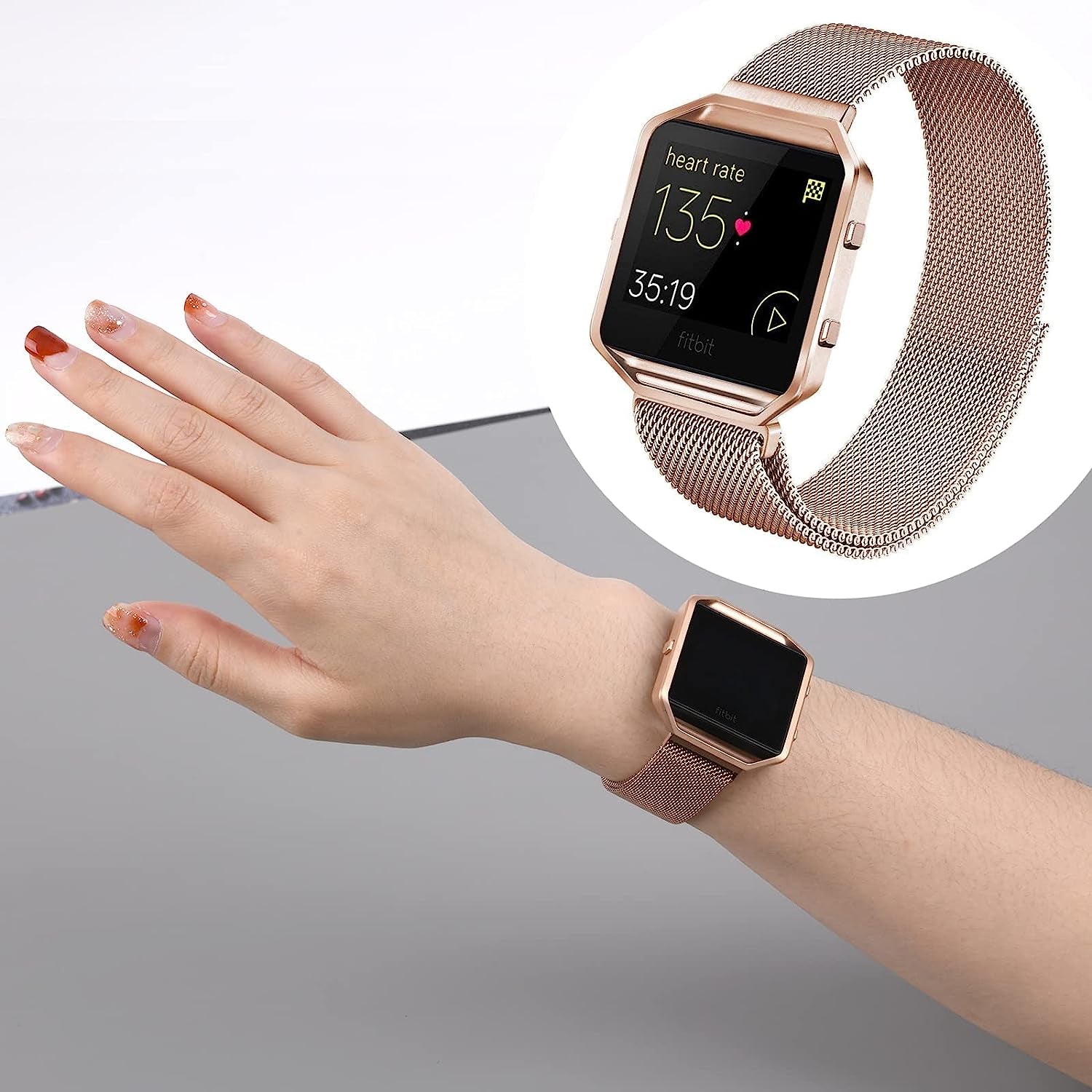 Wongeto Metal Band Compatible with Fitbit Blaze Bands with Metal Frame,Stainless Steel Mesh Loop Adjustable Wristband Replacement Strap for Women Men Compatible with Fitbit Blaze  Wongeto   