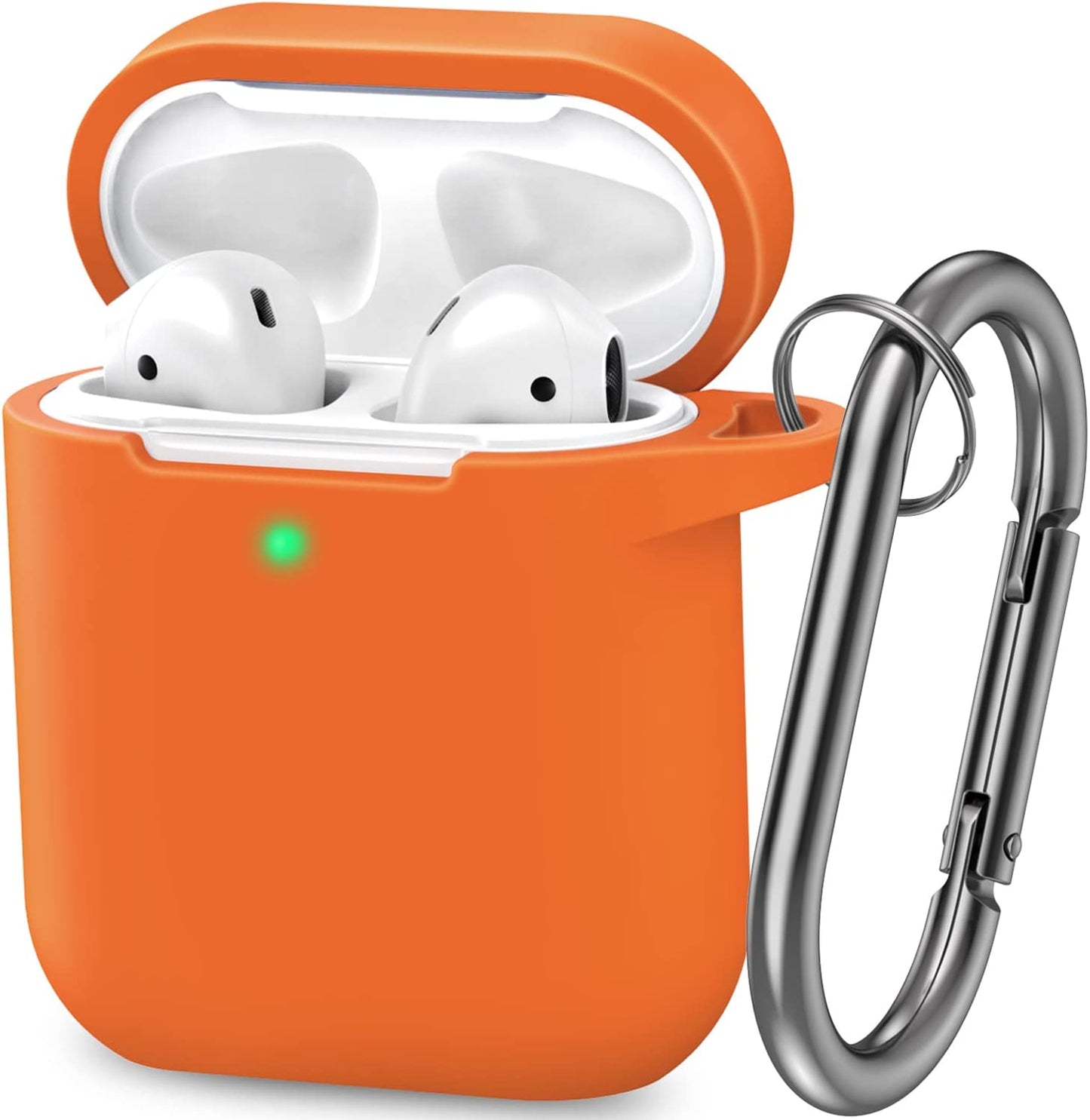 ATUAT Airpods Case Cover, Full Protective Silicone Skin Dust-Proof Designed for Apple Airpods 1St 2Nd Generation with Keychain, Front LED Visible, Midnight Blue  ATUAT C-Bright Orange  