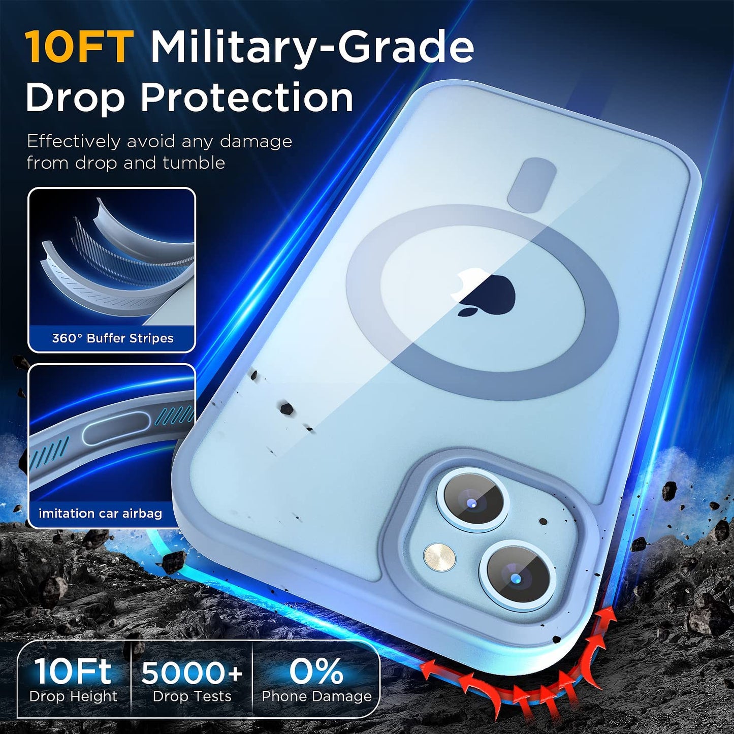 (2023 New) for Iphone 14 Case with Magsafe, [Strong Magnet] [Non-Yellowing] [10FT Military Grade Protection] Magnetic Clear Slim Mag Safe Bumper Thin Cover for (Apple Iphone14, Clear-Sierra Blue)  Gotrays Gavin LLC   