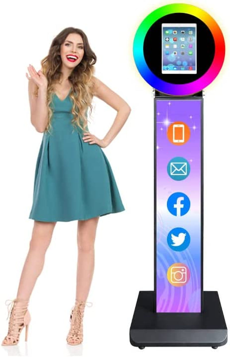 RXFSP Portable Photo Booth for 12.9" Ipad LCD Screen Selfie Machine Portable Metal Shell Adjustable Stand Photobooth Machine with RGB LED Ring Light for Wedding Halloween Christmas  RXFSP Ipad Photo Booth-black for 12.9"iPad 