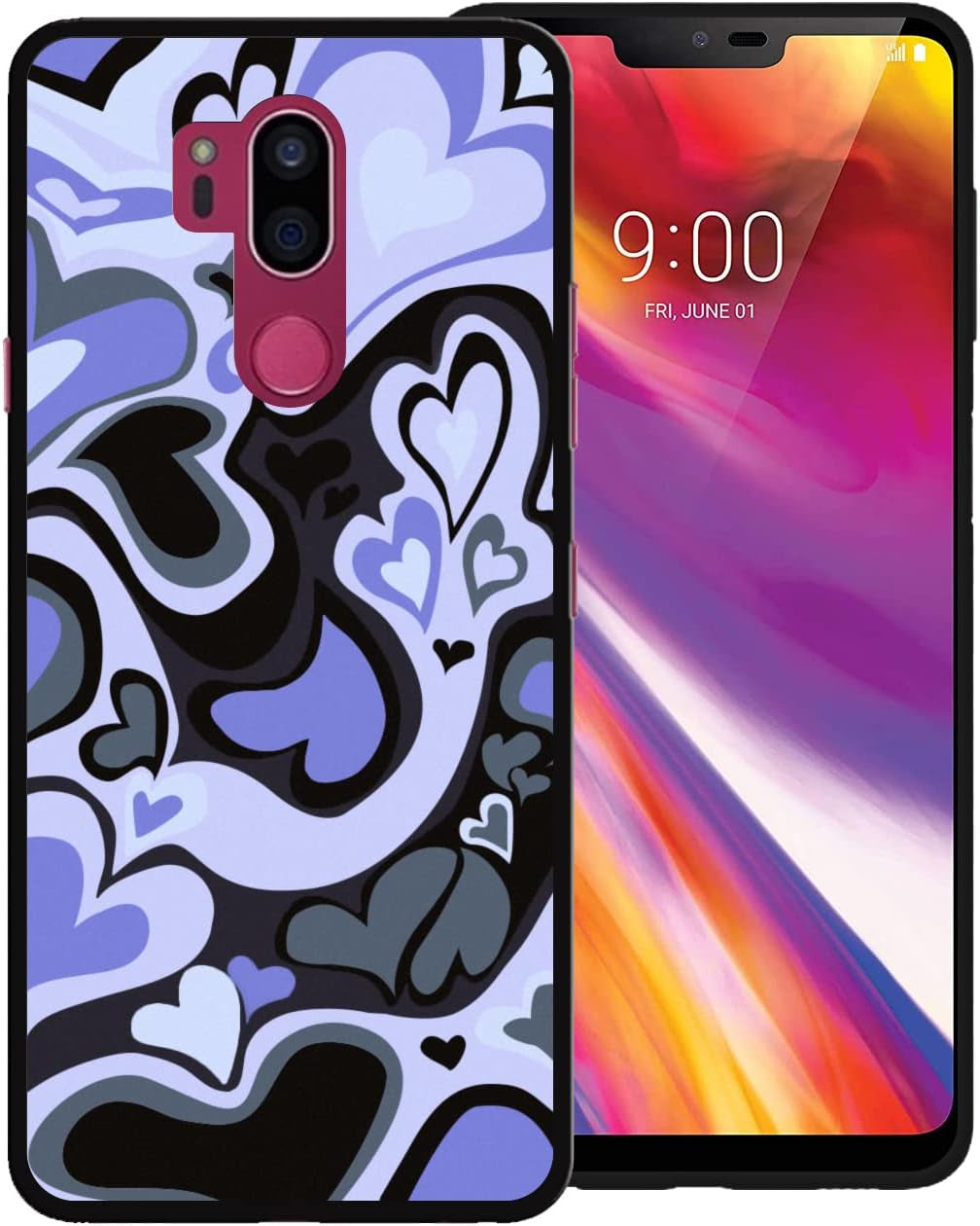 Zaztify Phone Case for LG G7 Thinq/Plus/One/Fit/Fit+, Pastel Lovely Irregular Brown Love Heart Khaki Lovecore Aesthetic Cute Shockproof Protective Anti-Slip Thin Slim Soft Phone Cover Shell  zaztify Purple Black Lovecore  