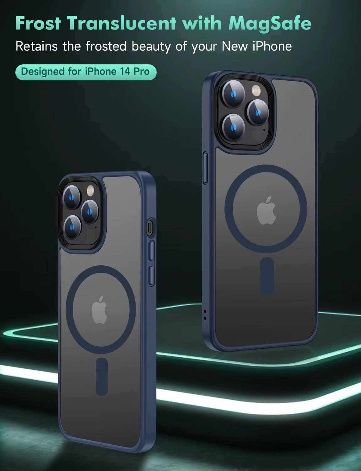 Mgnaooi Magnetic Case for Iphone 14 Pro Case [Mil-Grade Drop Tested & Compatible with Magsafe] Translucent Matte Back with Aluminum Alloy Keys, Shockproof 14 Pro Phone Case 6.1 Inch, Blue  Mgnaooi   