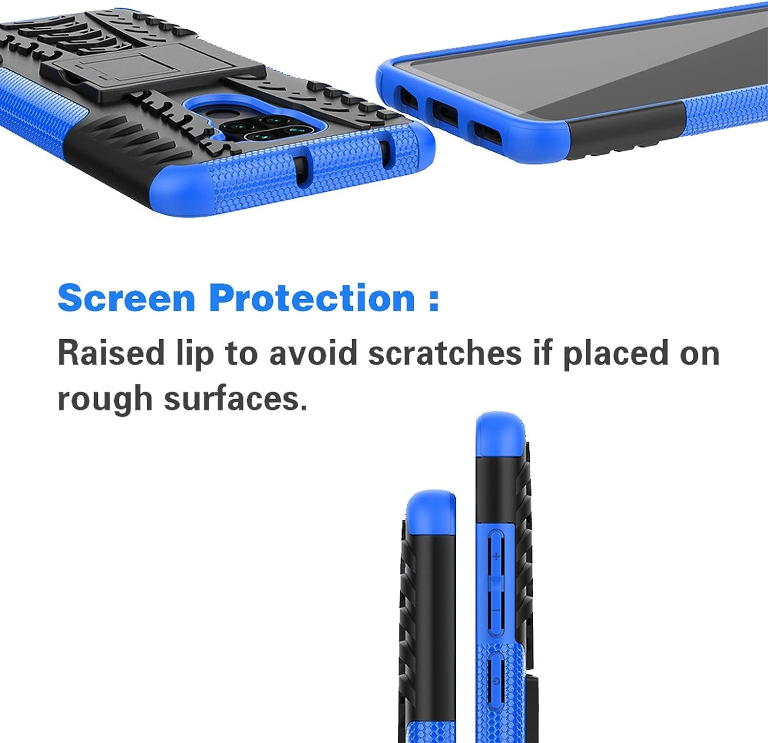 Phone Case for Xiaomi Redmi Note 9 with Tempered Glass Screen Protector Cover and Stand Kickstand Hard Rugged Hybrid Protective Cell Accessories Xiami Xiomis Xiome Redme Note9 4G Cases Men Black Blue  Asuwish   