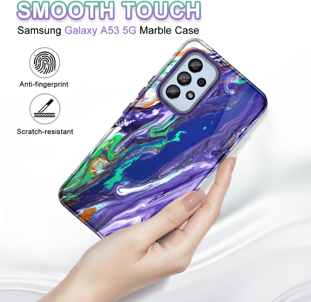 Btscase for Samsung Galaxy A53 5G Case, Marble Pattern 3 in 1 Heavy Duty Shockproof Full Body Rugged Hard Pc+Soft Silicone Drop Protective Women Girl Cover for Galaxy A53 5G,Dreamland River/Purple  Btscase   