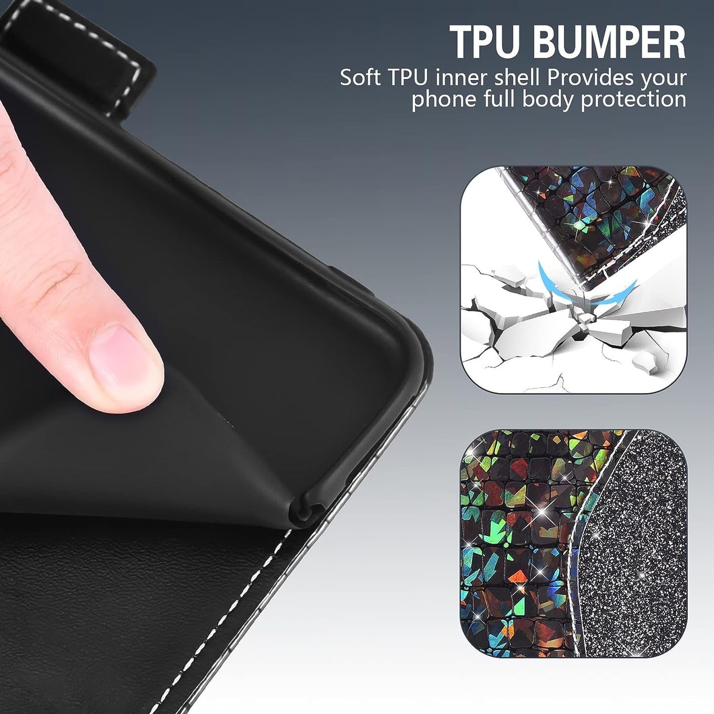 Asuwish Phone Case for Oneplus Nord N200 5G Wallet Cover with Screen Protector and Flip Card Holder Bling Glitter Stand Cell One plus N 200 G5 1 plus 200N 1Plus One+ 1+ N2005G 2021 Women Girls Black  Asuwish   