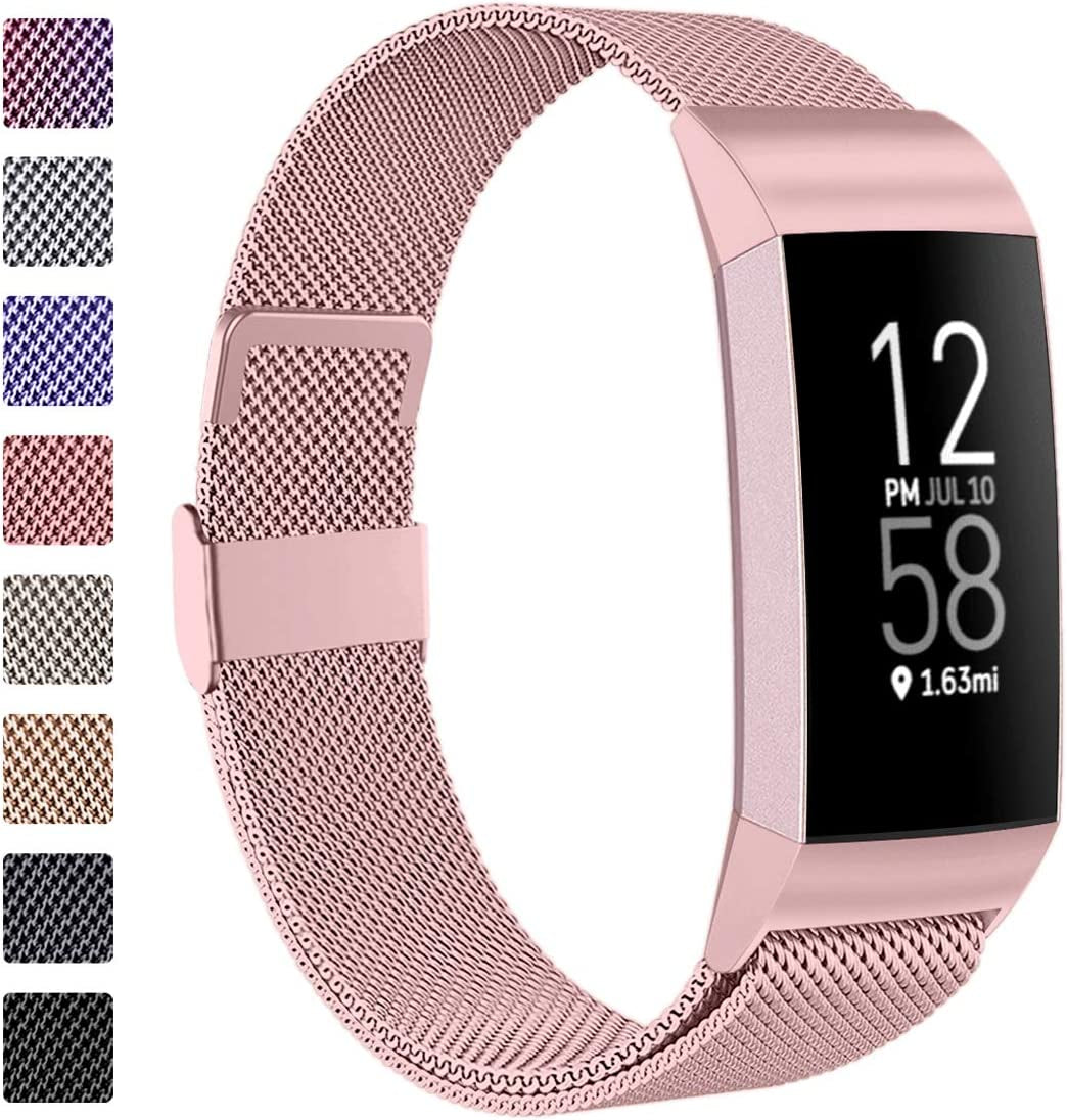 ZWGKKYGYH Metal Bands Compatible with Fitbit Charge 4/Charge 3/Charge 3 SE, Stainless Steel Mesh Magnetic Band Replacement Accessories Bracelet Strap for Women Men, Silver Small  ZWGKKYGYH Rose Gold Small: 5.5" - 7.9" 