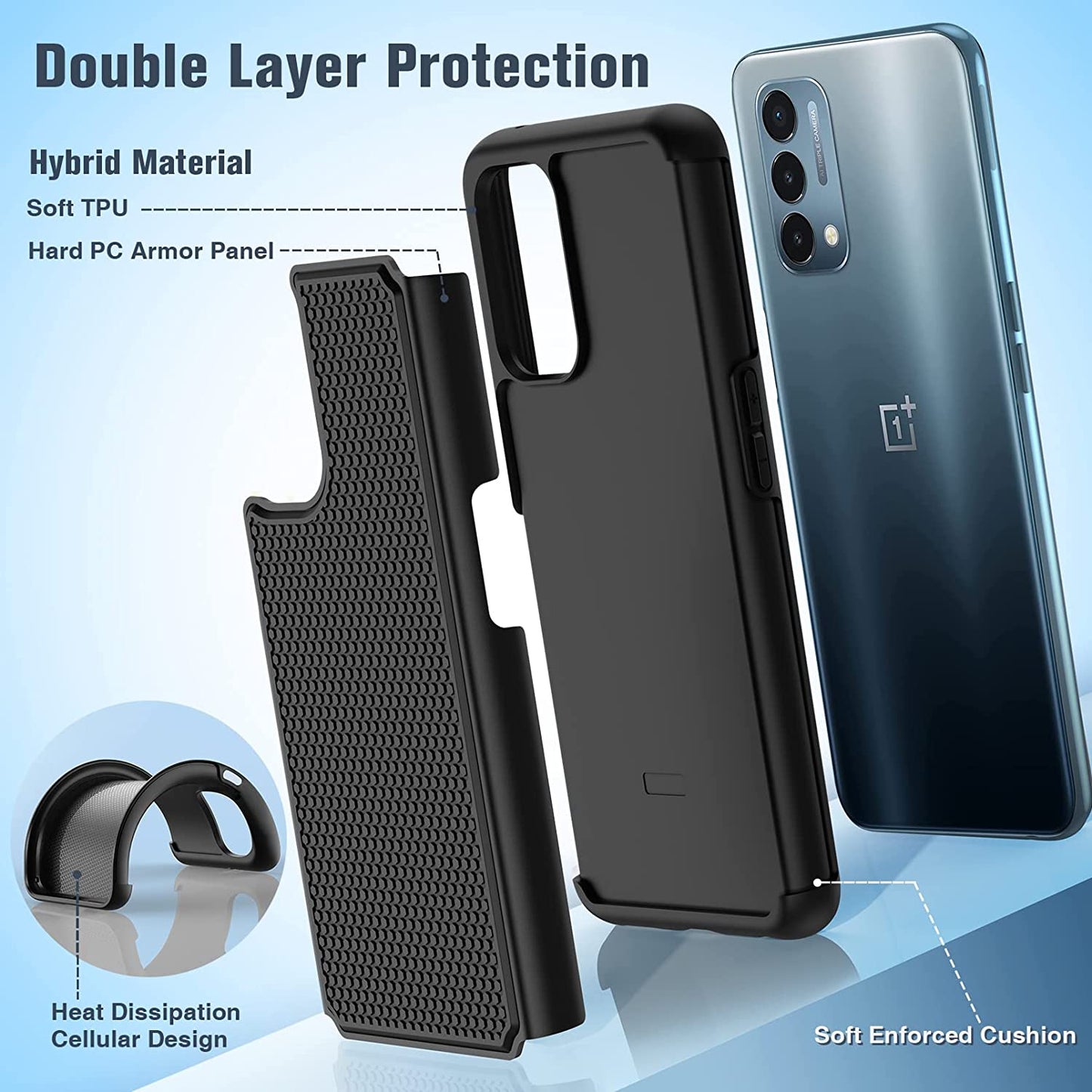 JXVM for Oneplus Nord N200 5G Case: Dual Layer Protective Heavy Duty Cell Phone Cover Shockproof Rugged with Non Slip Textured Back - Military Protection Bumper - 6.49Inch (Black Black)  binghexin   