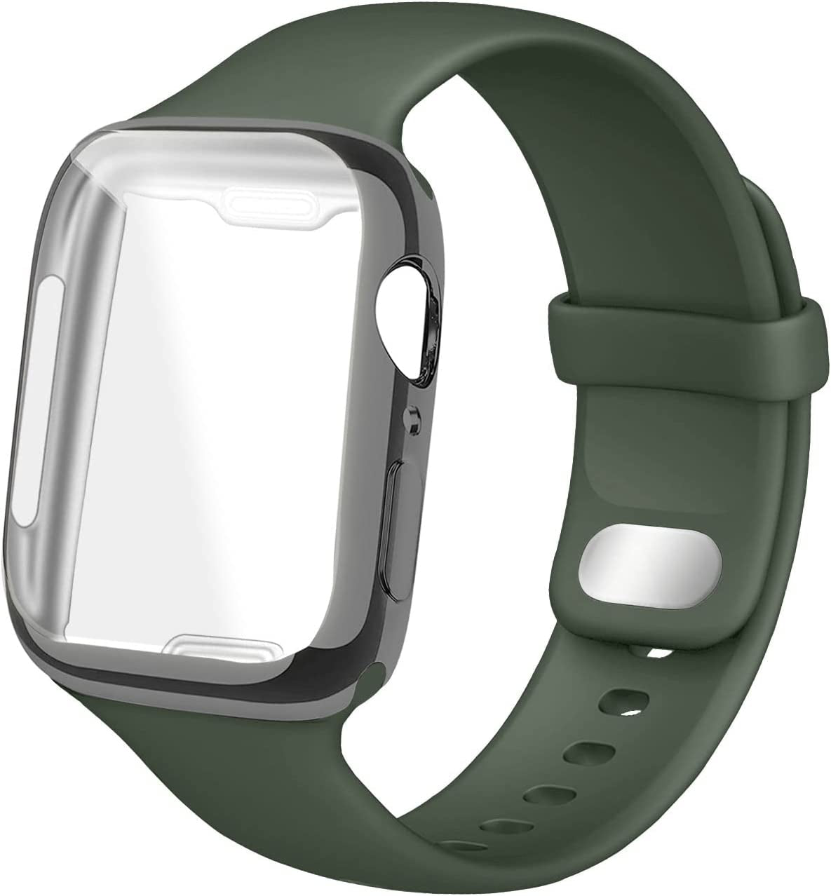 NUKELOLO Sport Band Compatible for Apple Watch Band 45Mm 44Mm 42Mm 41Mm 40Mm 38Mm with Screen Protector Case, Men Women Soft Silicone Strap for Iwatch Series 7 6 5 4 3 2 1 Se(40Mm-Stone)  NUKELOLO Cyprus-Green 41mm 