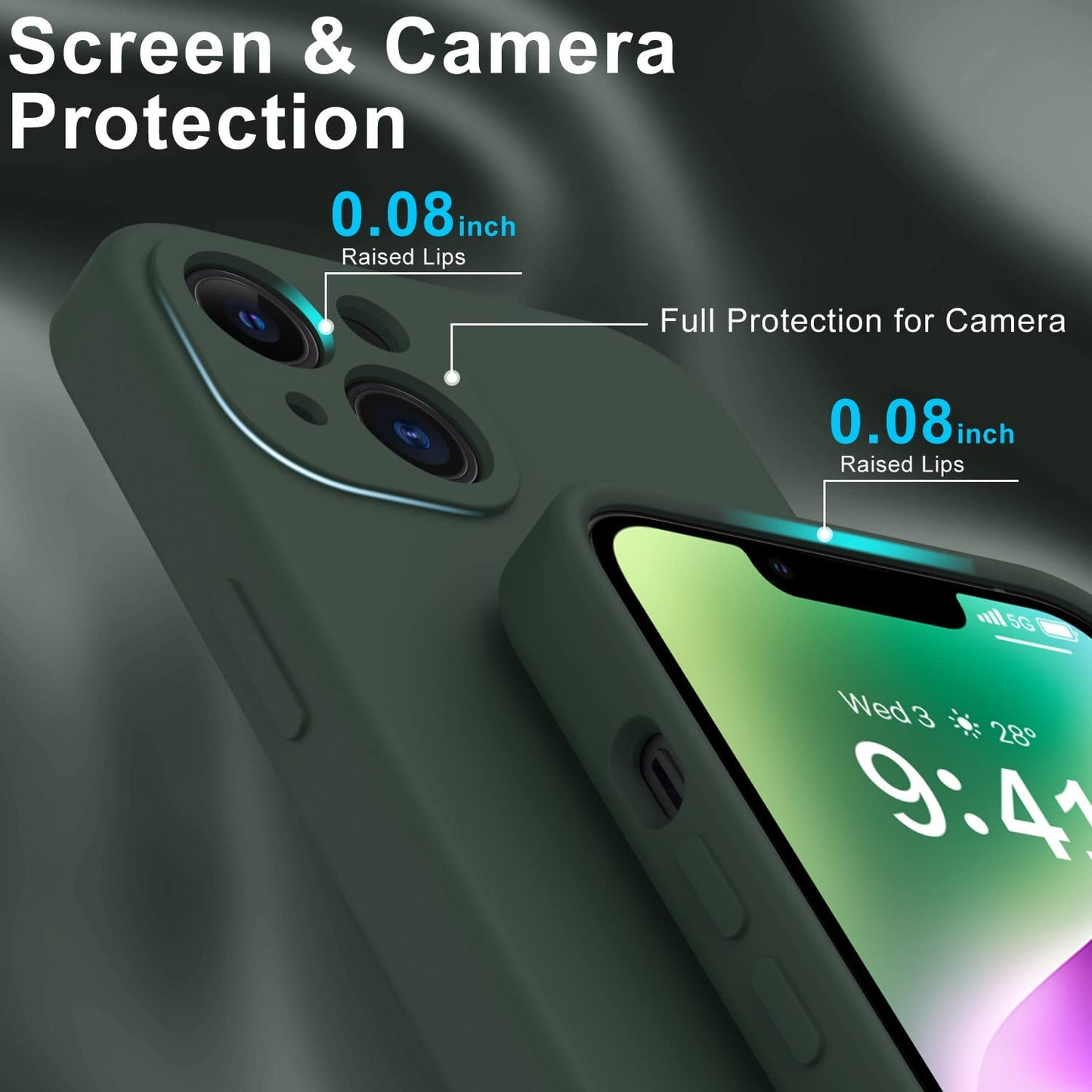 DEENAKIN Iphone 14 Case with Screen Protector,Enhanced Camera Cover,Passing 16Ft Drop Tested Soft Silicone Gel Rubber,Slim Fit Protective Phone Case for Iphone 14 6.1" Army Green  DEENAKIN   