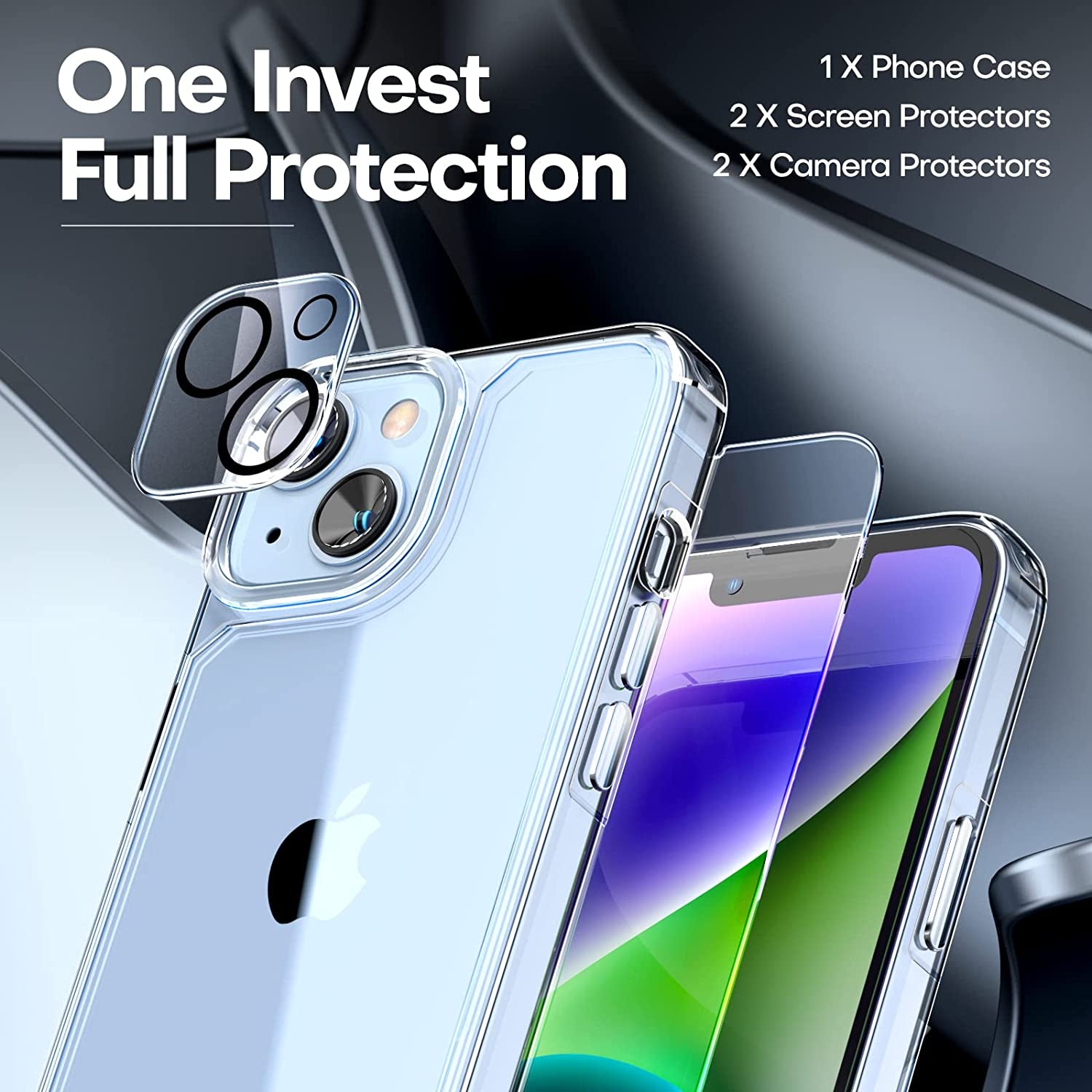 TAURI 5 in 1 Designed for Iphone 14 plus Case, [Not-Yellowing] with 2X Tempered Glass Screen Protector + 2X Camera Lens Protector, [Military-Grade Drop Protection] Slim Phone Case 6.7 Inch Clear  TAURI   