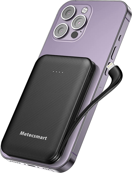 Metecsmart 4500Mah Small Portable Phone Charger, Mini Power Bank Fast Charging, Three Output Type C Input External Battery Pack, Built in a Cable Compatible with Iphone and Ipad  Shenzhen Weilaishenniao Technology Co., Ltd   