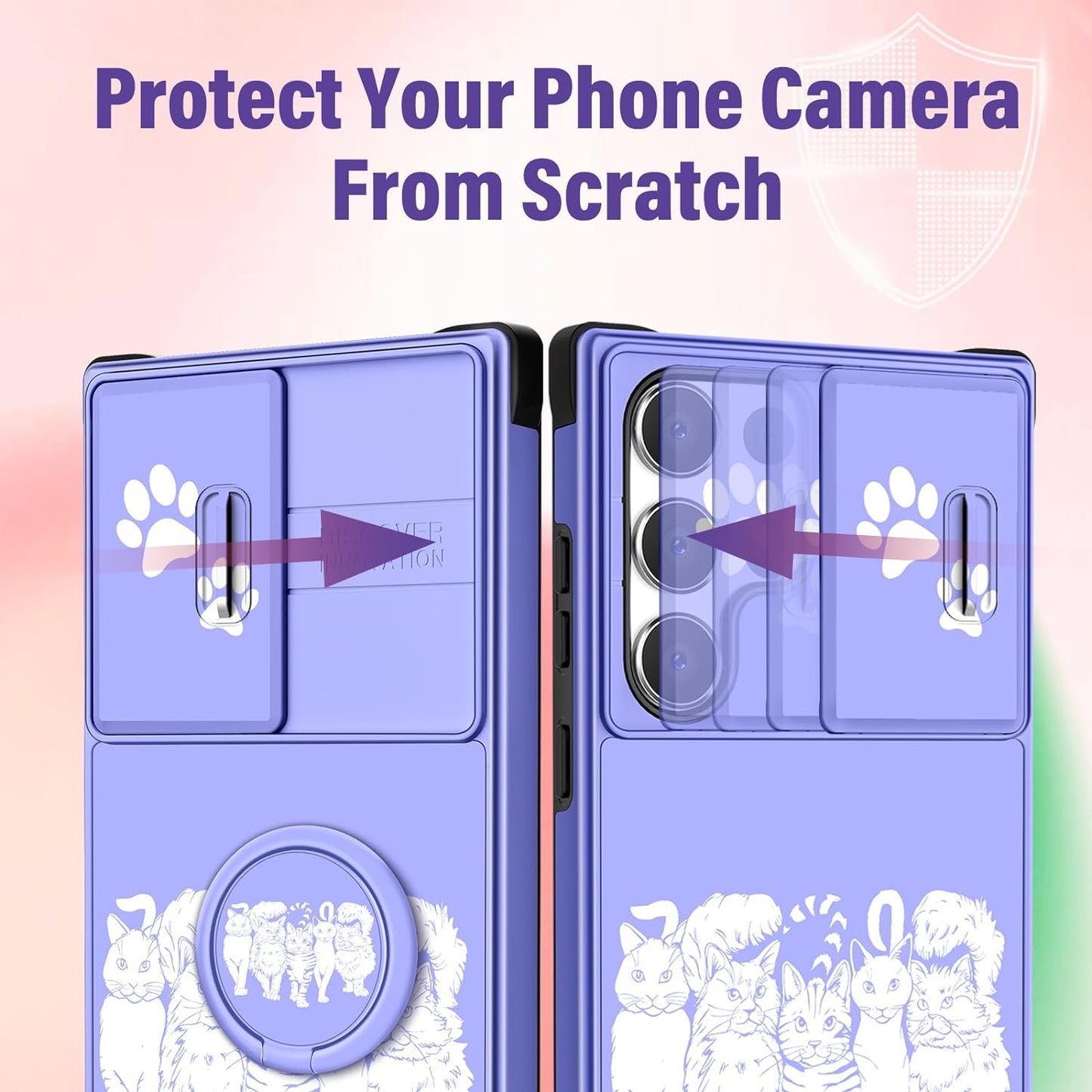 Funermei (2In1 for Samsung Galaxy S22 Ultra Case for Women Cute Cats Girls Animals Phone Cover Kawaii Girly Blue Pretty Design with Camera Cover+ Ring Stand Funda for Galaxy S22 Ultra Case 5G  Funermei   