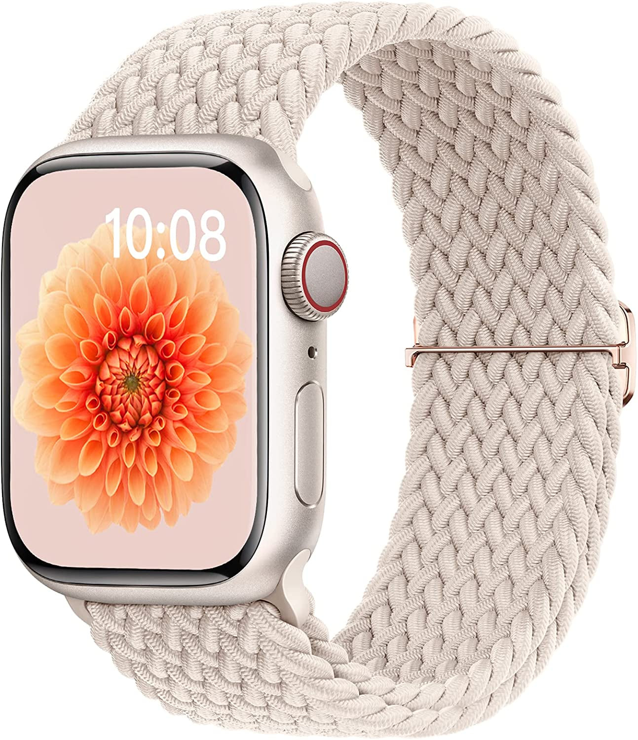 OHOTLOVE Braided Solo Loop Compatible with Apple Watch Band 41Mm 40Mm 38Mm 49Mm 45Mm 44Mm 42Mm Women Men, Nylon Adjustable Stretchy Bands Elastic Sport for Iwatch Series 8 7 6 5 4 3 2 1 SE Ultra  OHOTLOVE Starlight+Gold buckle 42mm/44mm/45mm/49mm 