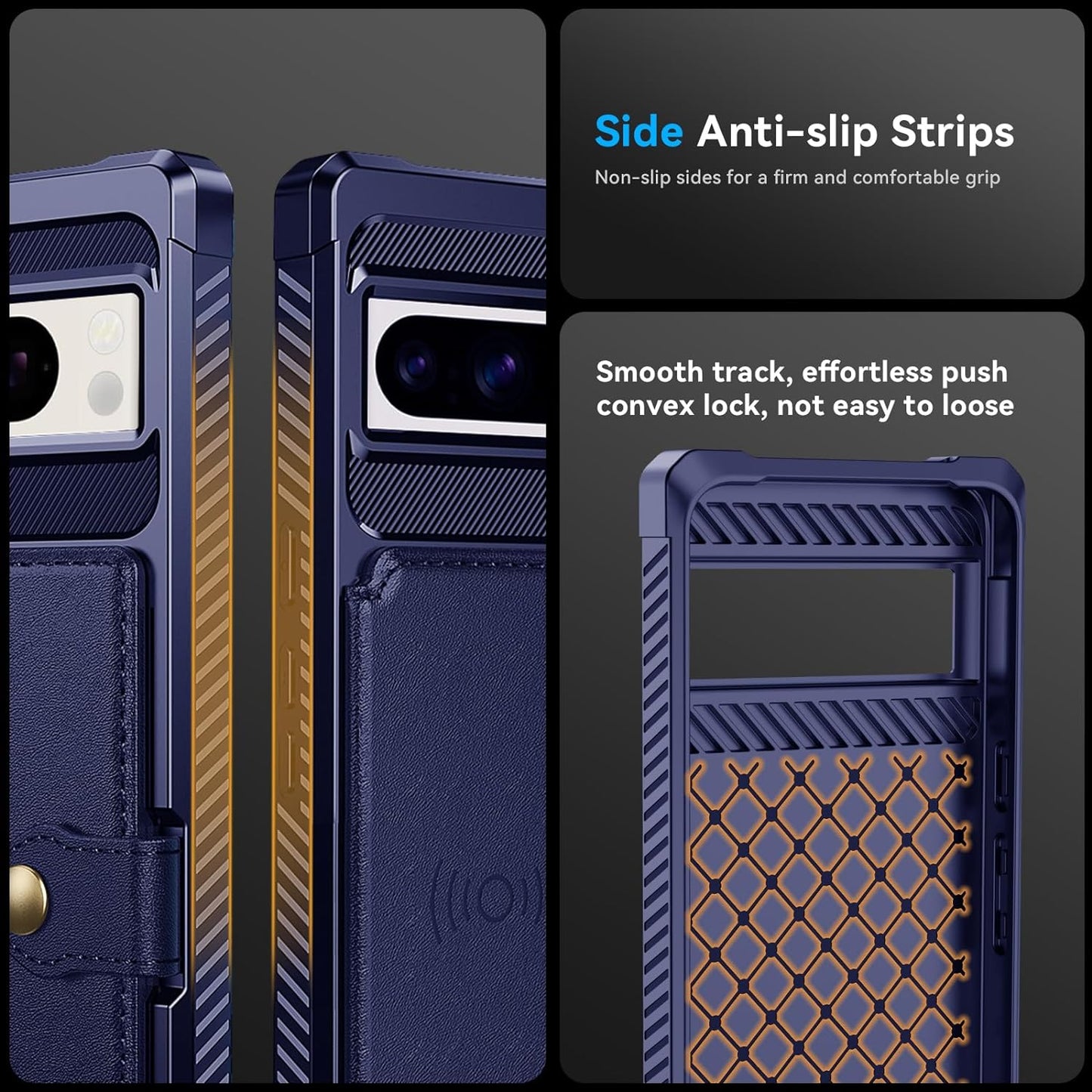 Goosebox for Google Pixel 8 Pro Case with Card Holder(5 Cards), Google 8 Pro Wallet Case Built-In Kickstand Magnetic Flip Snap Soft TPU+PU Leather Durable Shockproof Case for Google 8 Pro (Blue)  GooseBox   