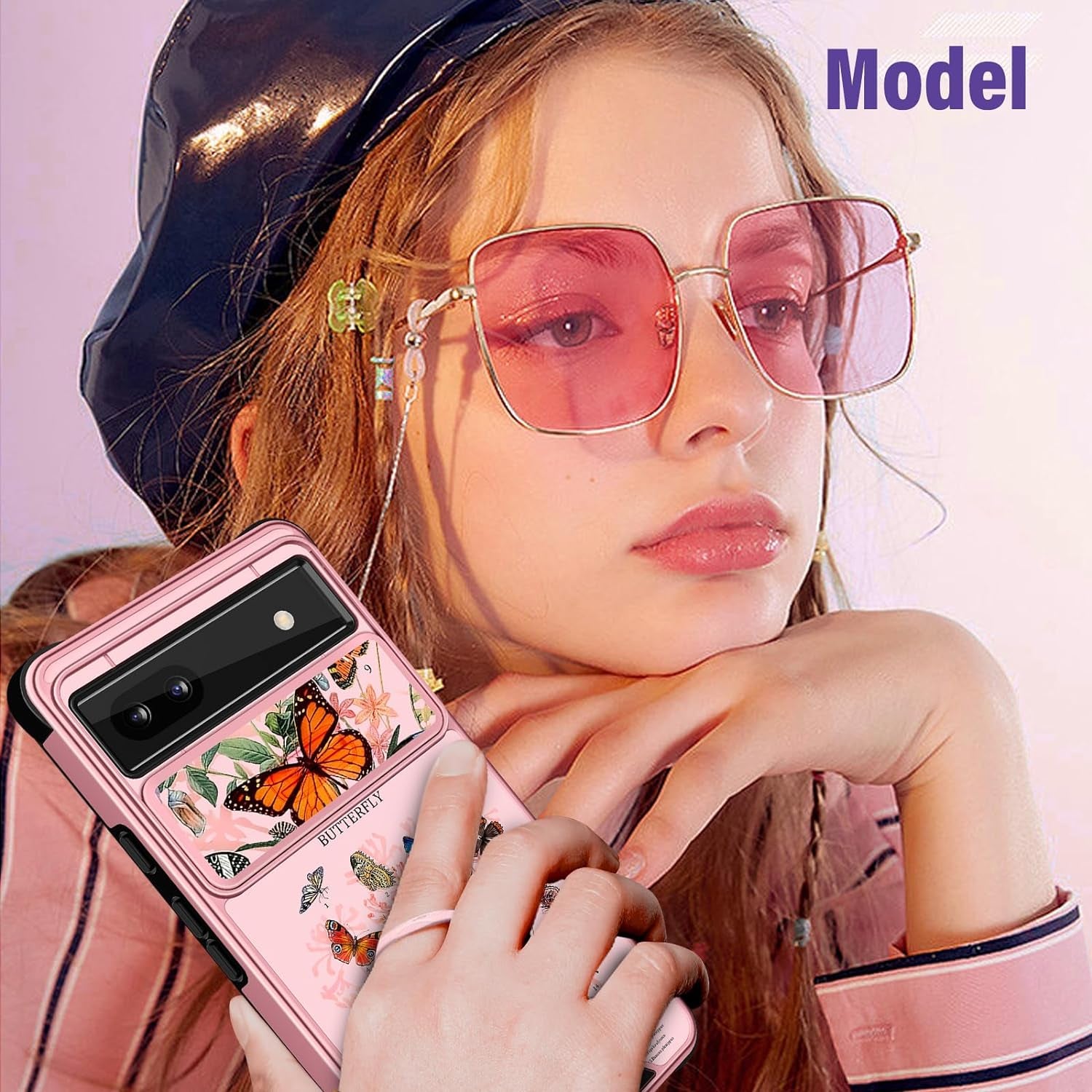 Funermei (2In1 for Google Pixel 6A Case for Women Cute Butterfly Girls Cover Girly Kawaii Aesthetic Butterfly Unique Design with Camera Cover and Ring Stand Funda for Google Pixel 6A Phone Case  Funermei   