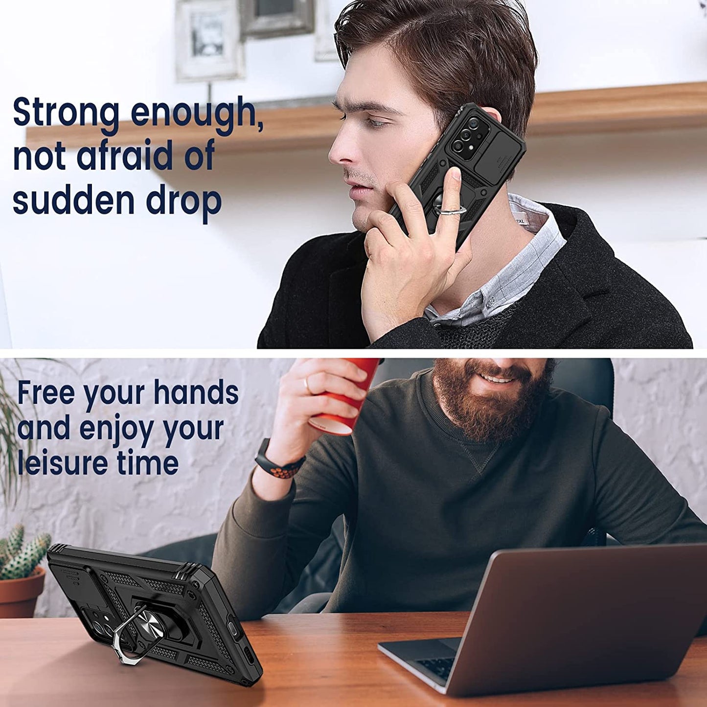 Goton for Samsung A53 5G Case, Galaxy A53 5G Case with Camera Cover & 360°Kickstand Ring with Tempered Glass Screen Protector, Military Grade Shockproof Protective Cover for A53 5G Case Black  Goton   