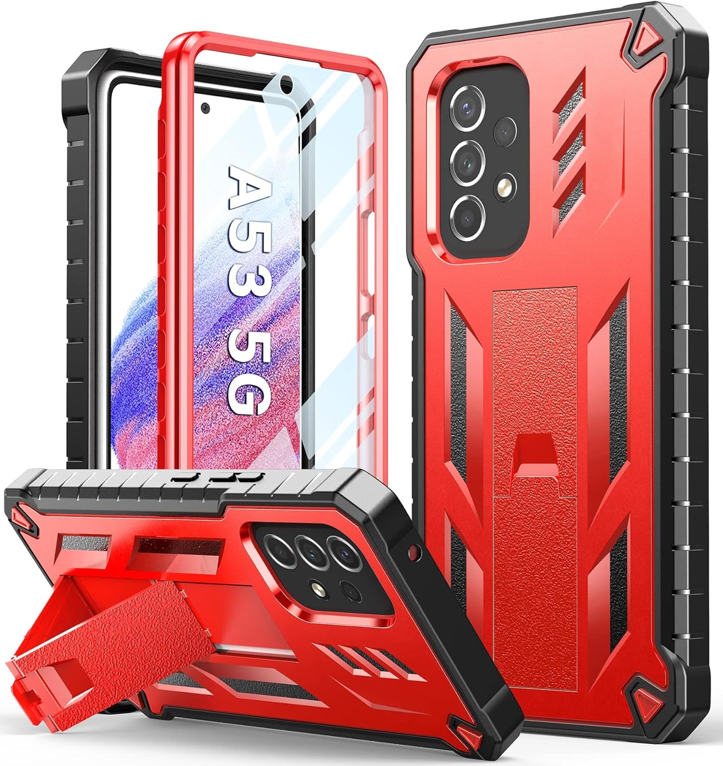 Soios for Samsung Galaxy A53 5G Case: Military Grade Protection Shockproof Phone Cover with Kickstand & Rugged TPU Shell | Matte Textured Durable Drop Proof Protective Case  DAMAI Red  