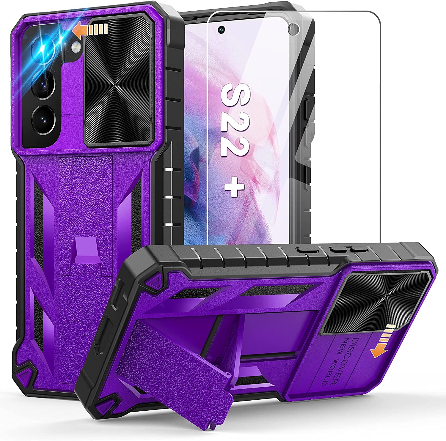 WTYOO for Samsung Galaxy S22-Plus Case: Military Grade Drop Proof Protective Rugged TPU Matte Shell | Shockproof Durable Protection Tough Cell Phone Cover with Built-In Kickstand  WTYOO Purple  