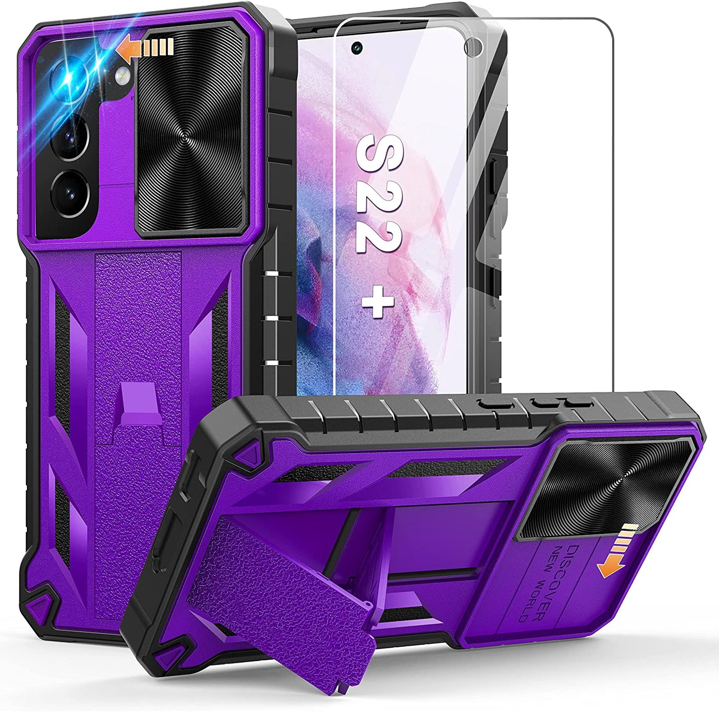 WTYOO for Samsung Galaxy S22 plus Case: Military Grade Drop Proof Protective Rugged TPU Matte Shell | Shockproof Durable Protection Tough Cell Phone Cover with Built-In Kickstand  WTYOO Purple  