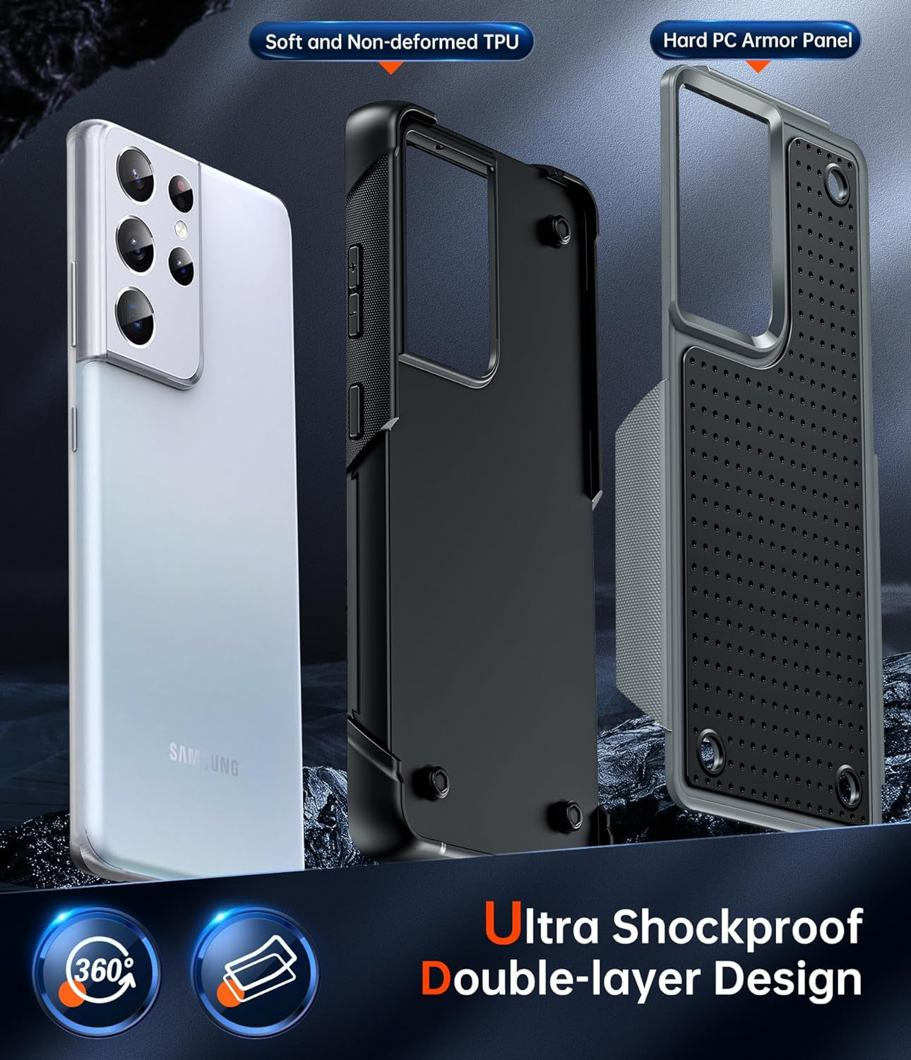 Leyi for Samsung S21 Ultra Case, Samsung Galaxy S21 Ultra Case 5G, Shockproof Heavy Duty Dual Layer Protective Hard PC Textured Back & Soft Bumper Case Cover for Galaxy S21 Ultra, Grey  LeYi   