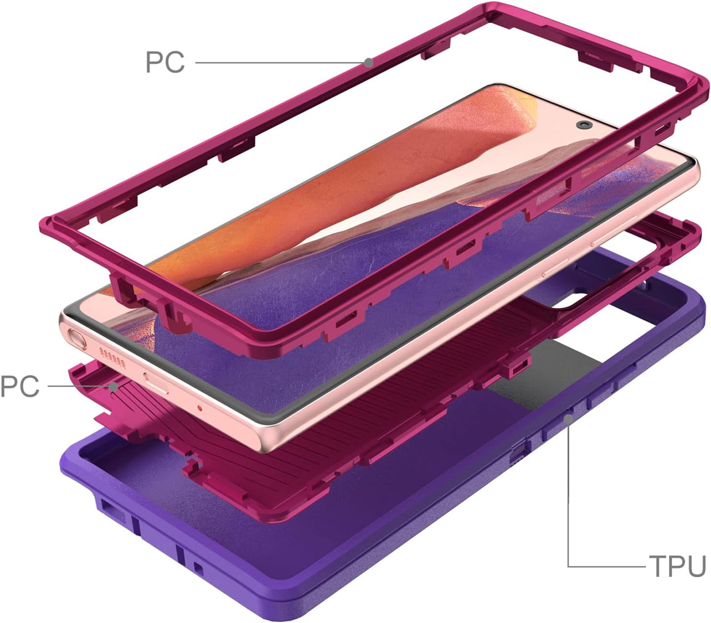 Galaxy Note 20 Case for Samsung Galaxy Note 20 Case Military Drop Shockproof Armor Heavy Duty Rugged 3 in 1 Protection Cover for Galaxy Note 20 Phone Case (Purple+Rose Red)  TORRTOWAY   