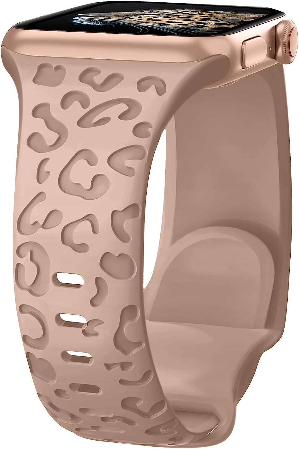 Leopard Engraved Silicone Watch Band for Apple Watch Band 38Mm 40Mm 41Mm 42Mm 44Mm 45Mm Women Men, Waterproof Cheetah Sport Strap Wristbands for Iwatch Series 8 7 6 SE 5 4 3 2 1  Alibaydoo Milk Tea 42MM/44MM/45MM 