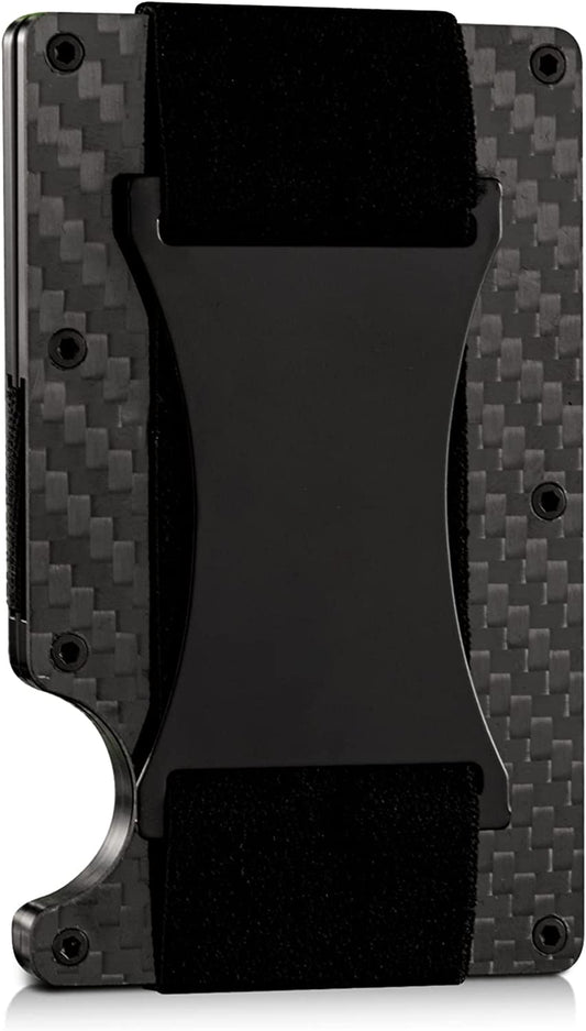 Ahtai Carbon Fiber Wallet for Men - Minimalist Wallet with Cash Strap - Slim Money Clip Metal Wallet - RFID Blocking Mens Wallet with Gift Box - Cash Credit Card Holder  AhTai   