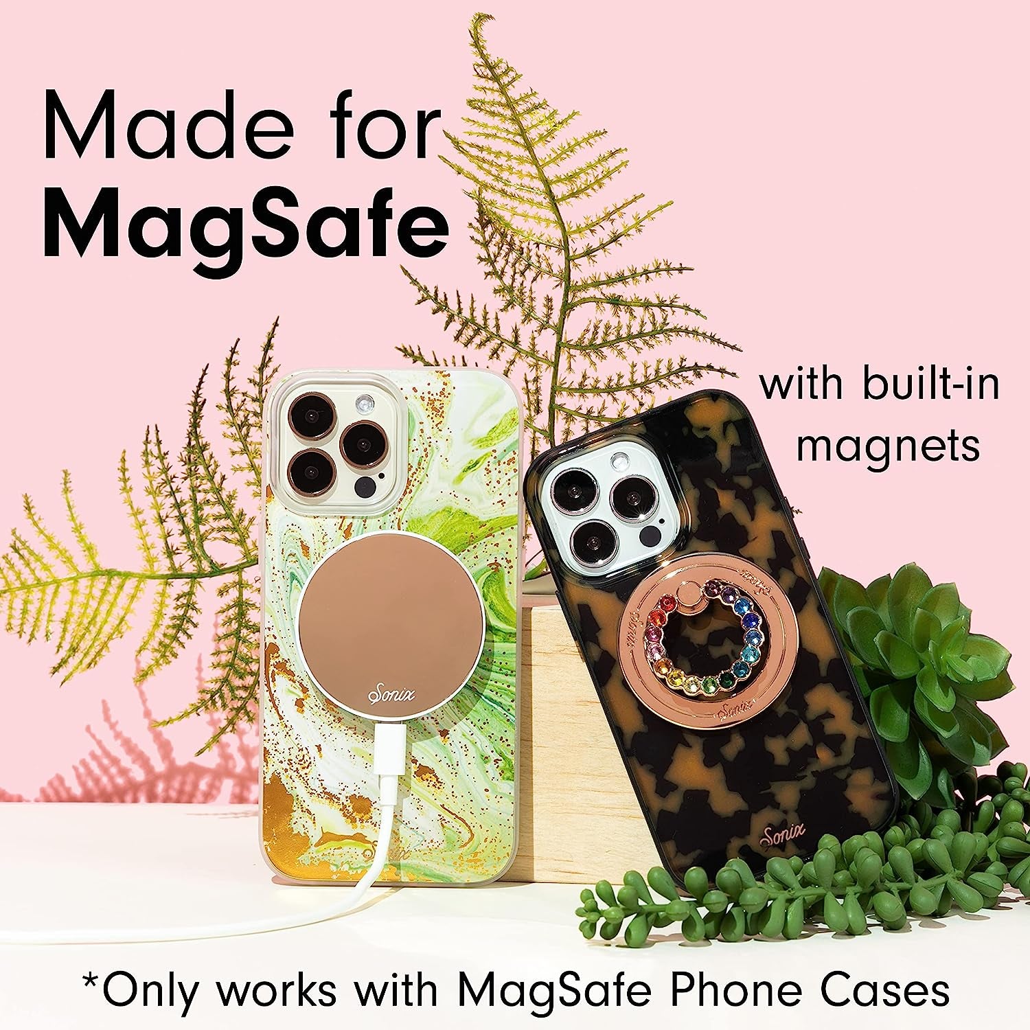 Sonix Magnetic Phone Ring Holder with Finger Ring and Phone Stand for Iphone 14/13 / 12 Series Magsafe Cases (Gold/Clear)  Lenntek   