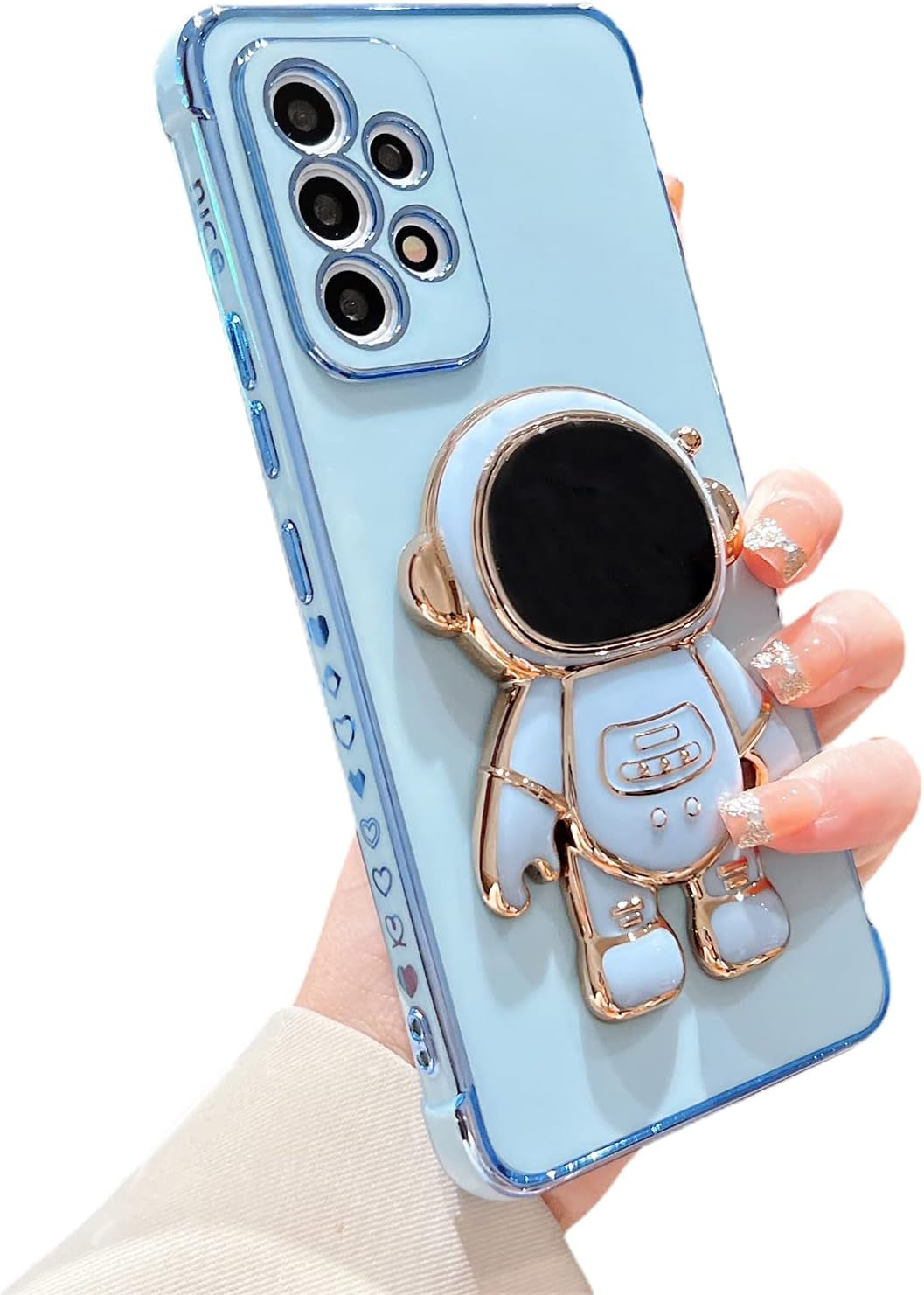 Phylla Samsung Galaxy A53 5G 6.5" Phone Case Luxury Plating Astronaut Stand Holder Case with Camera Protection Cute Love Heart Side Small Pattern Soft Silicone Shockproof Kickstand Bumper (Purple)  phylla Blue  