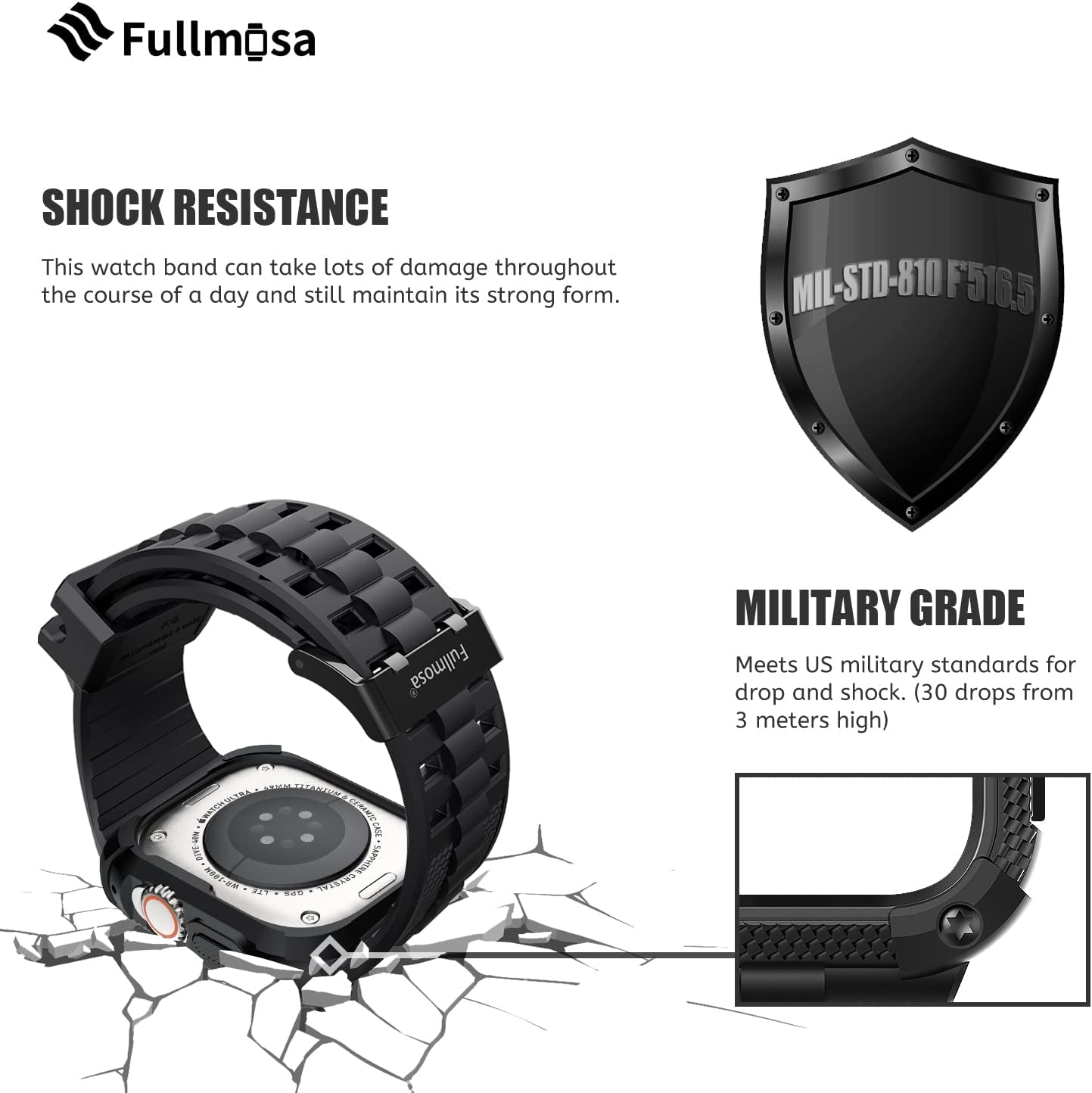 Fullmosa Watch Band Compatible Rugged Apple Watch Band Ultra 49Mm with Bumper Case & Screen Protector for Men Women, Black  Fullmosa   