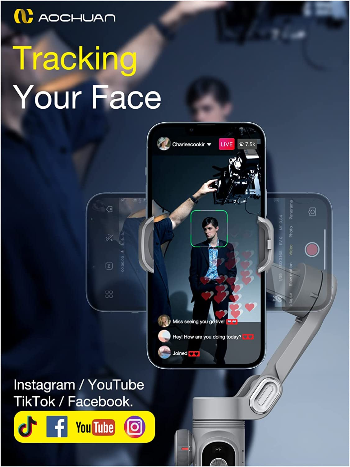 Professional Gimbal Stabilizer for Smartphone W/Wireless Charging OLED Display LED Light Focus Wheel 3-Axis for Iphone 14 13 12 11 Pro/Max Galaxy S21-AOCHUAN Smart X Pro  AOCHUAN   