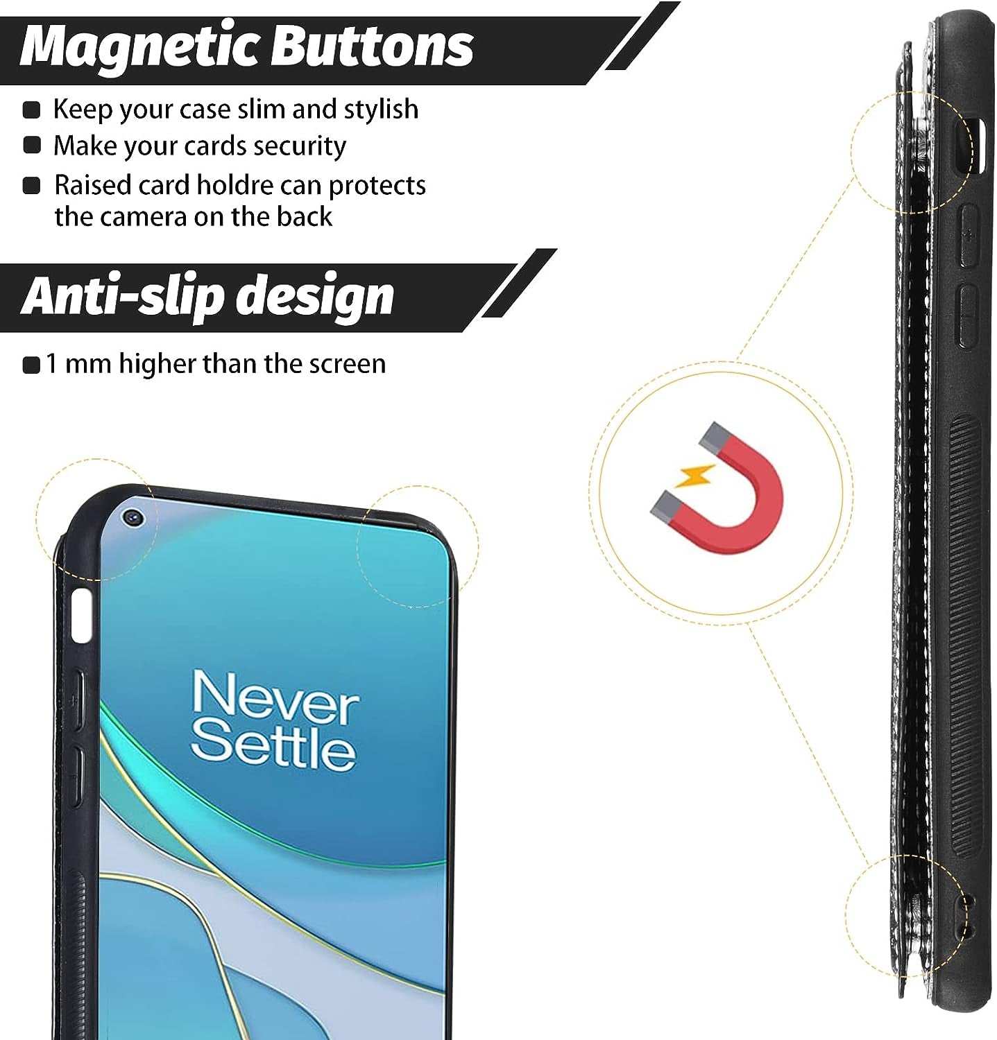 Asuwish Phone Case for Oneplus 8T Oneplus8T plus 9R 5G Wallet Cover with Screen Protector and Card Holder Bling Glitter Cell One Plus8T5G on + 1 plus 8Tplus 1Plus 8T+ One+ T8 1+ 1+8T Pro G5 Black  Asuwish   