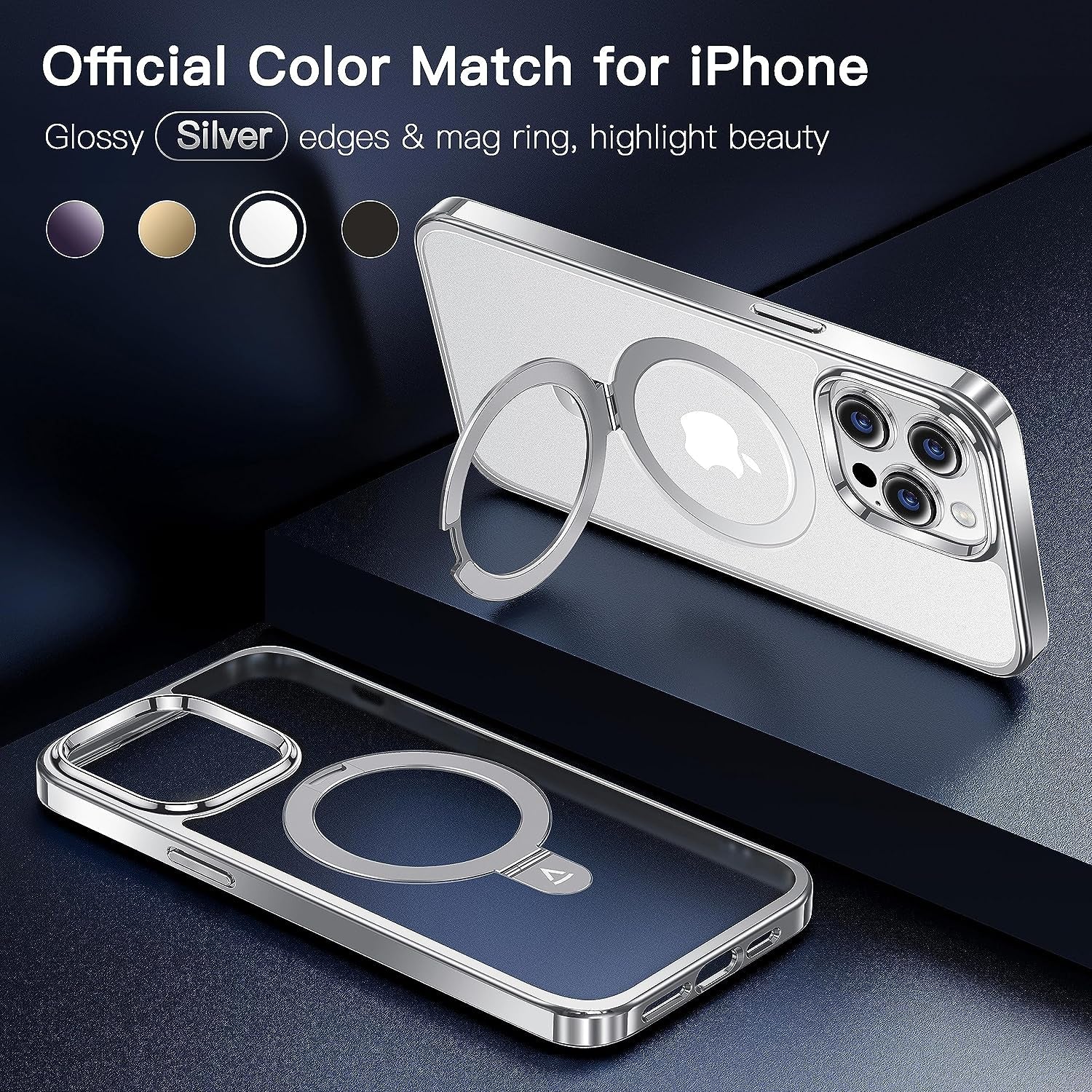 Alphex Invisible Stand Magnetic Case for Iphone 14 Pro Max [Look as Bare Iphone][Compatible with Magsafe] Military Grade Shockproof Matte Slim Phone Cover Ring Holder Women Men 6.7 Inch, Silver  Alphex   