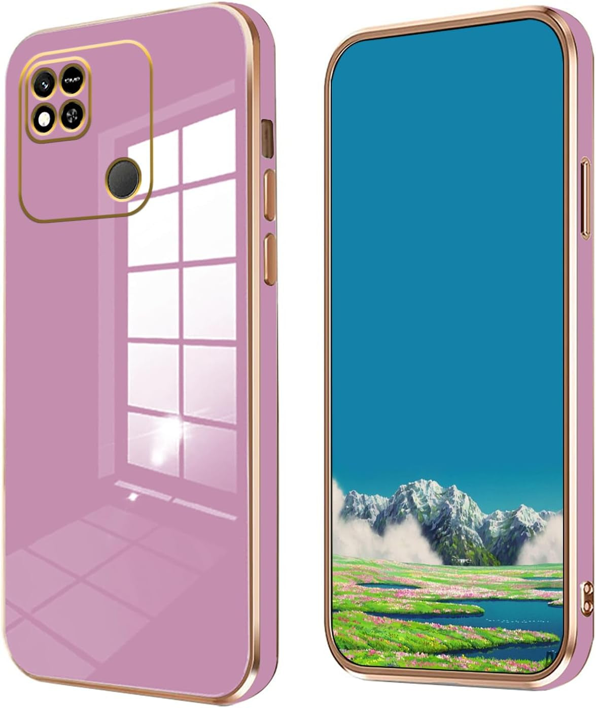 Tiwinxing Compatible with Redmi 10A Case for Women, Ultra Soft Shockproof Cute Plating Electroplate Protective Case TPU Bumper Phone Case for Xiaomi Redmi 10A (Green)  Tiwinxing Purple  
