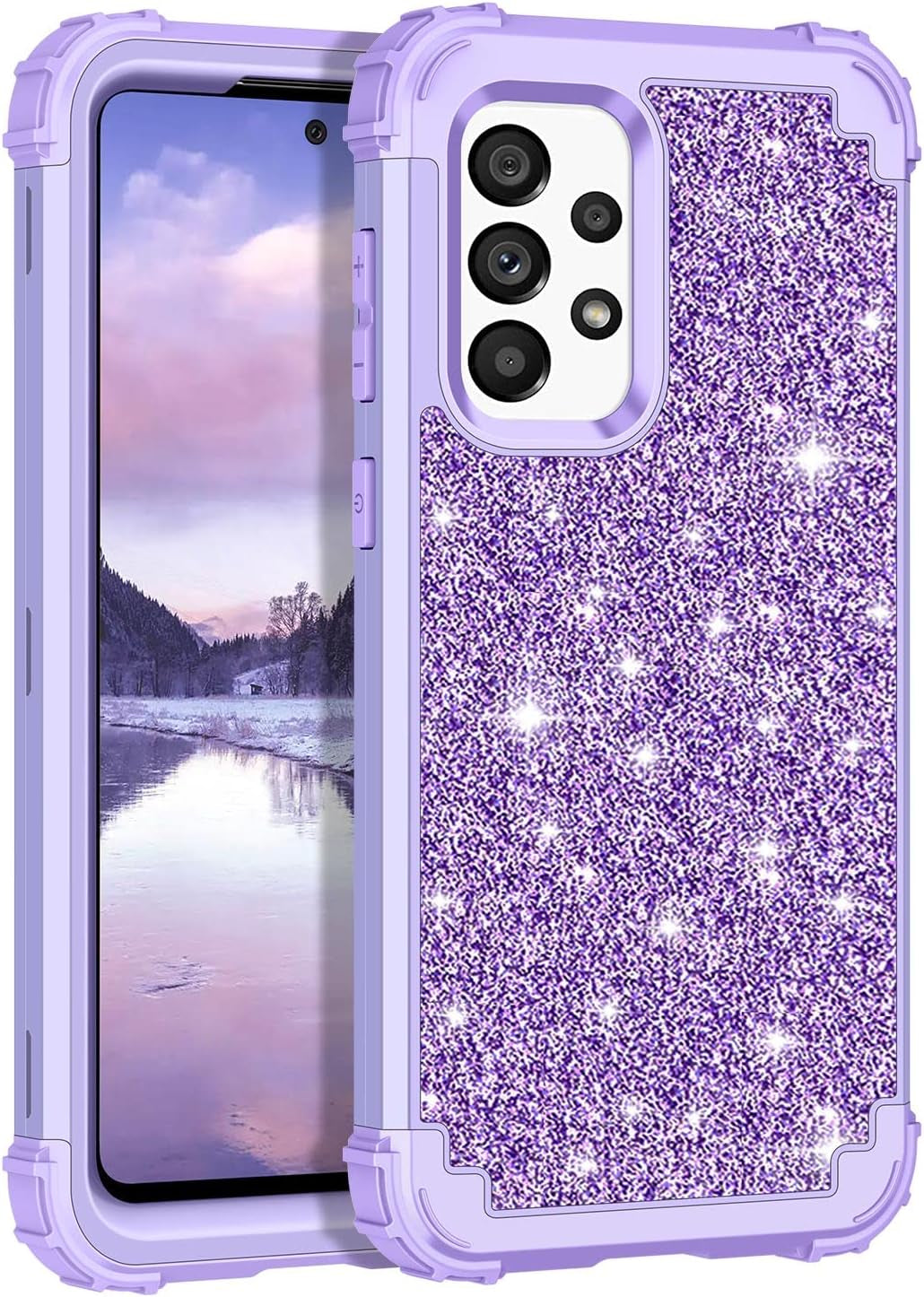 LONTECT for Galaxy A53 5G Case Glitter Sparkly Bling Shockproof Heavy Duty Hybrid Sturdy High Impact Protective Cover Case for Samsung Galaxy A53 5G 2022, Dark Blue/Green  Lontect Shiny Purple  