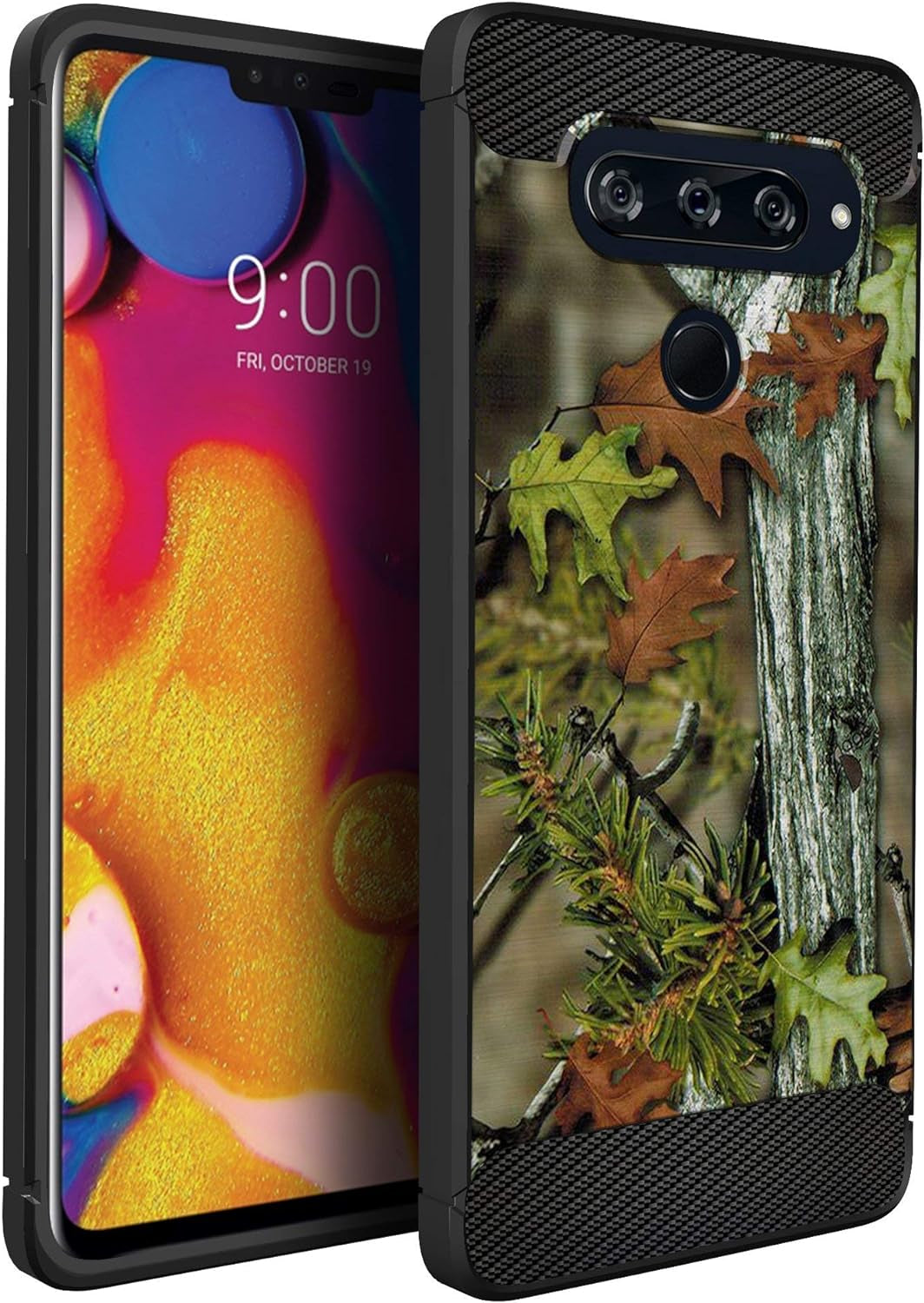 Cases on Deck White Case Compatible with [LG V40 Thinq] Hunters Series Slim No Bulk Carbon Fiber Texture Black Flexible TPU Material (Snow Hunters Camo)  CasesonDeck Tree Hunters Camo  