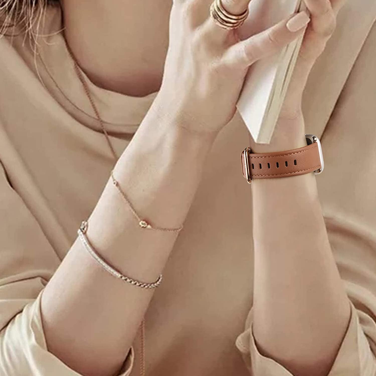 SWEES Leather Bands Compatible with Apple Watch Bands 41Mm 40Mm 38Mm Women Men, Genuine Leather Bands Replacement Strap for Apple Iwatch SE2 SE Series 8 7 6 5 4 3 2 1,Sports & Edition  SWEES   