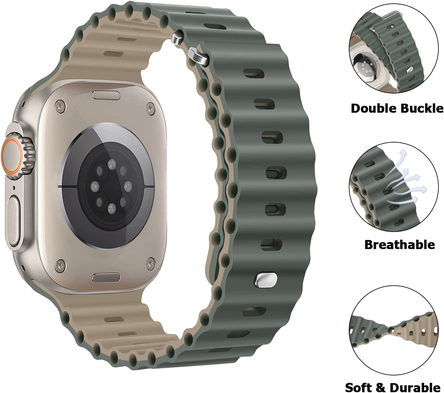 Anlinser Bands Compatible with Apple Watch Band 49Mm 45Mm 44Mm 42Mm 41Mm 40Mm 38Mm, Adjustable Sport Loop Designed for Apple Watch Ultra SE Series 8 7 6 5 4 3 2 (49Mm/45Mm/44Mm/42Mm, Gray Green/Khaki)  Anlinser   