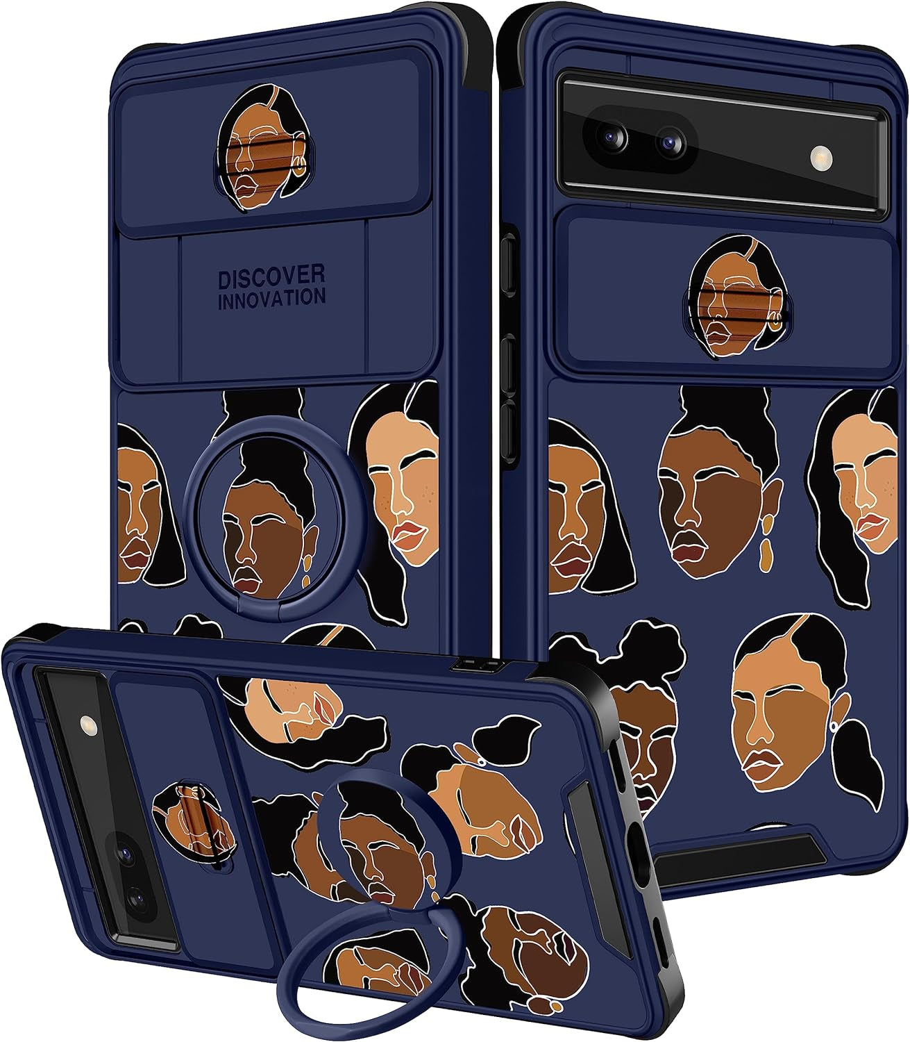 Funermei (2In1 for Google Pixel 6A Case for Women Cute Butterfly Girls Cover Girly Pretty Aesthetic Fashion White Butterfly Design with Camera Cover + Ring Stand Funda for Google Pixel 6A Phone Case  Funermei 4-Black Girl  