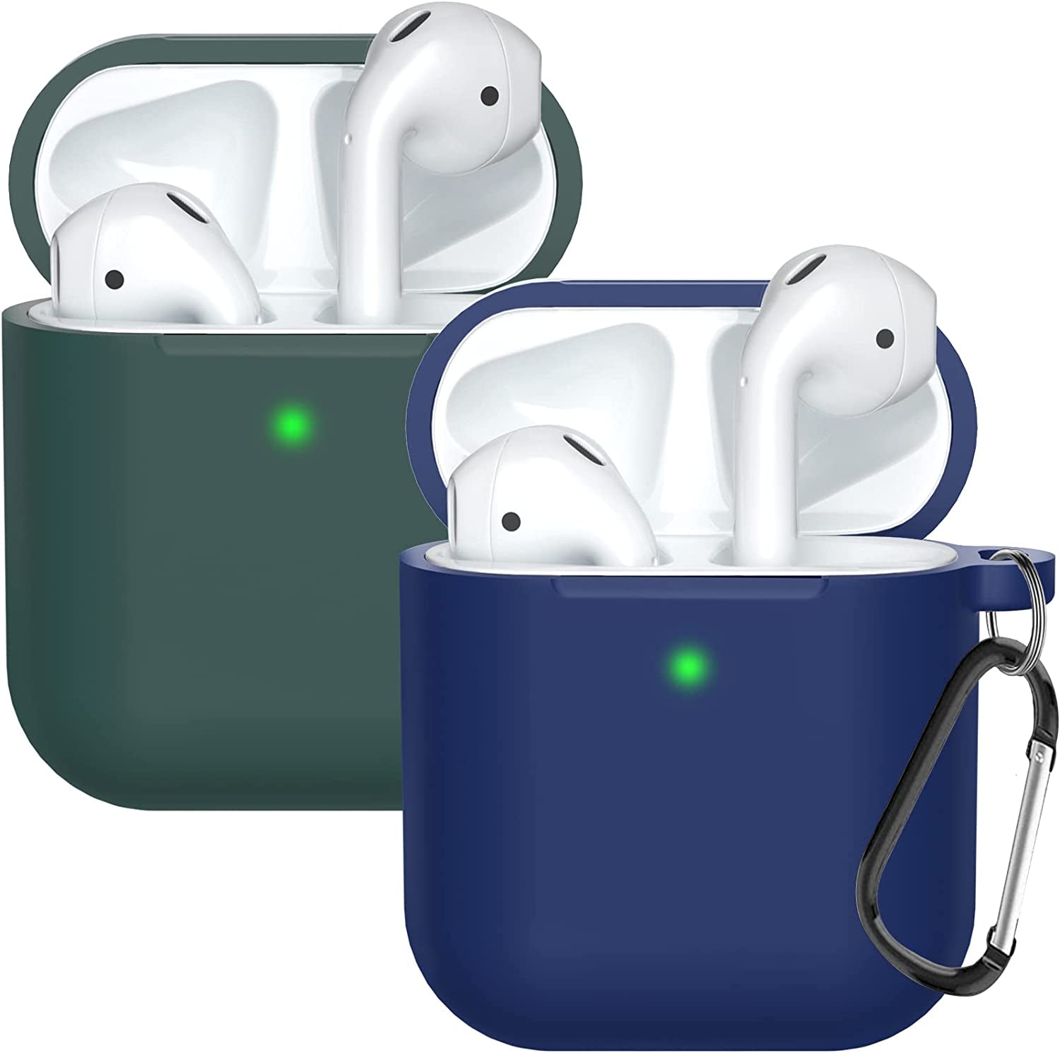 Compatible with Airpods Case Cover Silicone Protective Skin for Airpods Case 2&1 (2 Pack) Black/Sand Pink  Doboli Midnight Green/Navy blue  