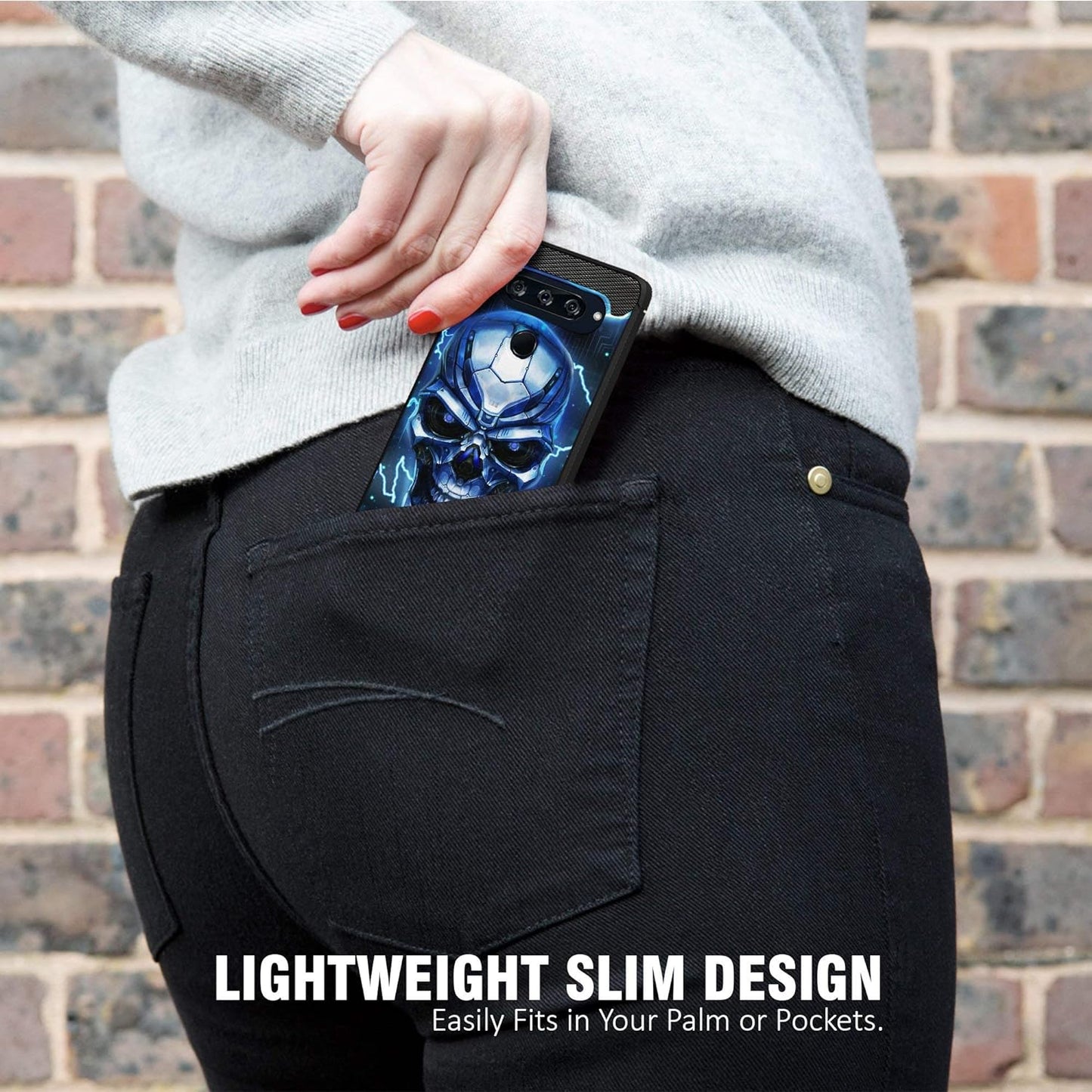 Casesondeck Case Compatible with LG V40 Thinq - Soft Fitted Flexible TPU Cover Shock Protection (Blue Future Skull)  CasesonDeck   