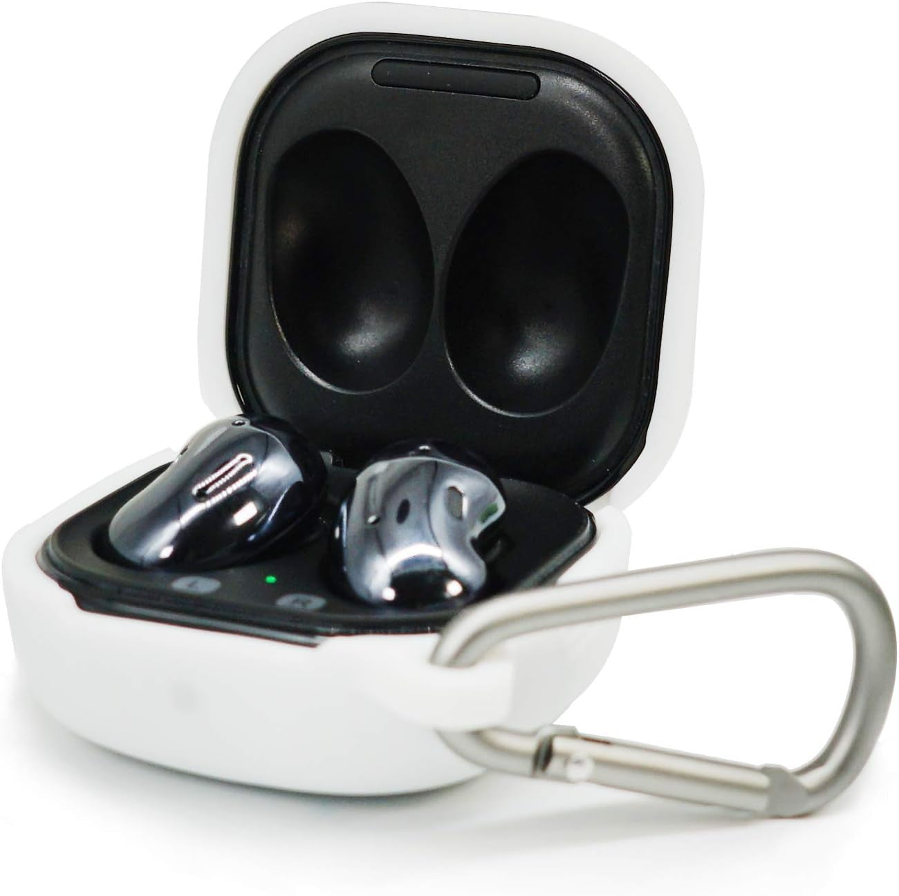 ZALUJMUS Silicone Case for Samsung Galaxy Buds Live, Anti-Break Anti-Lost & Shockproof Easy Carrying Protective Case Cover with Carabiner (Black)  ZALUJMUS White  