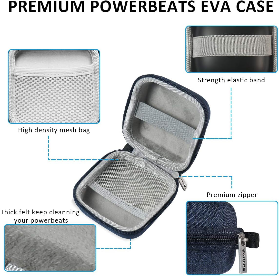 Youtec Compatible with Powerbeats Pro Case Cover, Hard Travel Protective Carrying Storage Cover Case Nylon Accessories Bag Women Men with Lanyard + Carabiner Compatible with Power Beats Pro  Youtec   