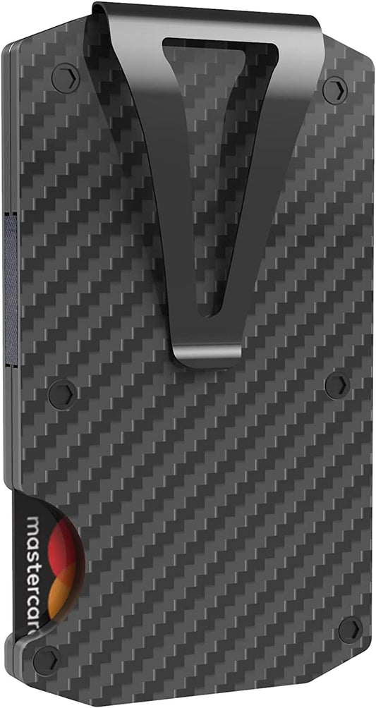 Mvgges Slim Minimalist Wallet for Men, RFID Blocking Aluminum Credit Card Holder, Carbon Fiber Men'S Wallet with Money Clip (Black)  mvgges   