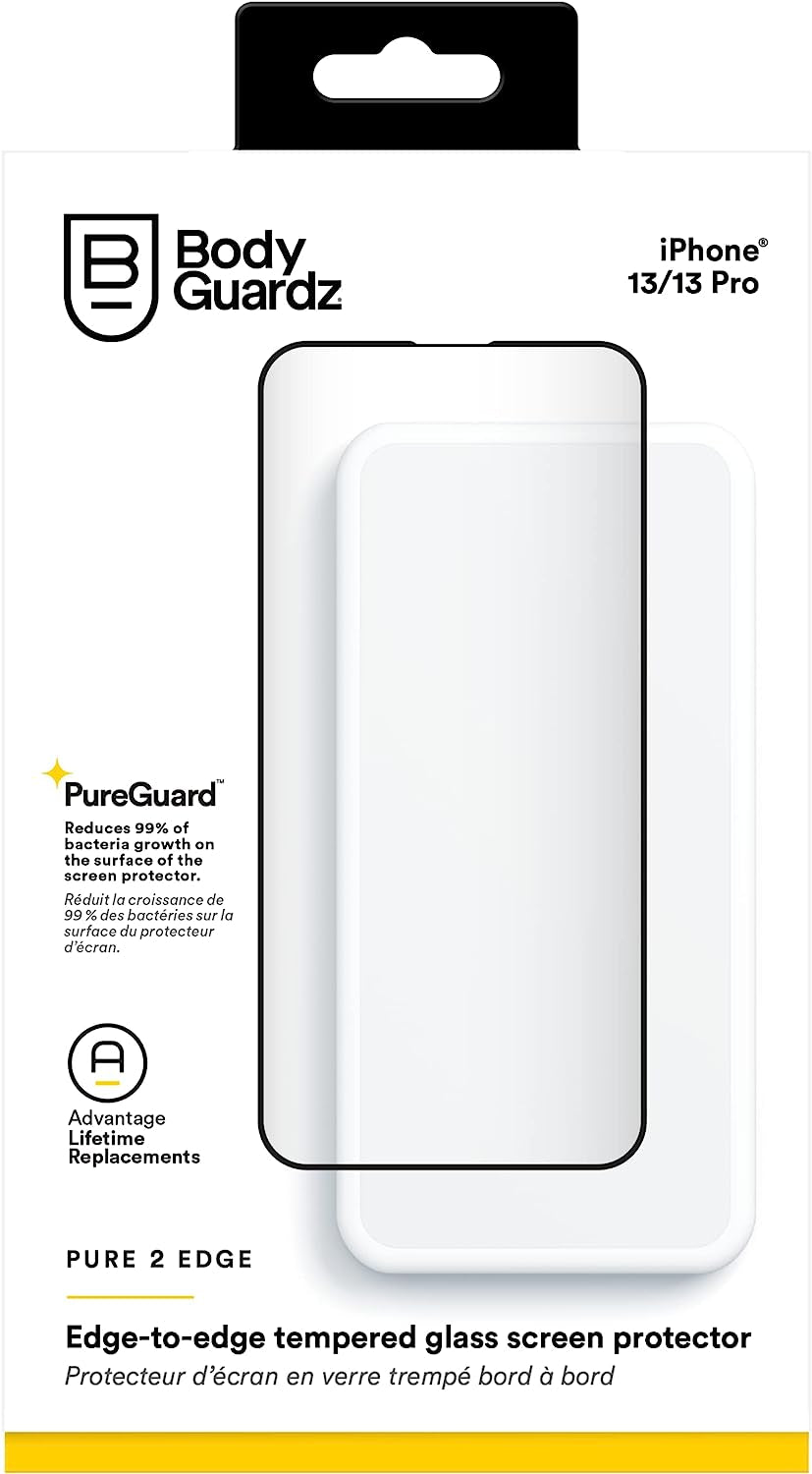 Bodyguardz Pure 2 Edge Screen Protector for Iphone 13 Pro and Iphone 13, Maximum Strength Tempered Glass with Edge to Edge Coverage, Easy Installation, Perfect Touch Sensitivity  BodyGuardz   